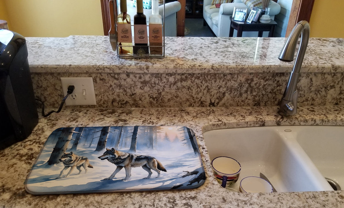 Caroline's Treasures Winter Wolves Dish Drying Mat