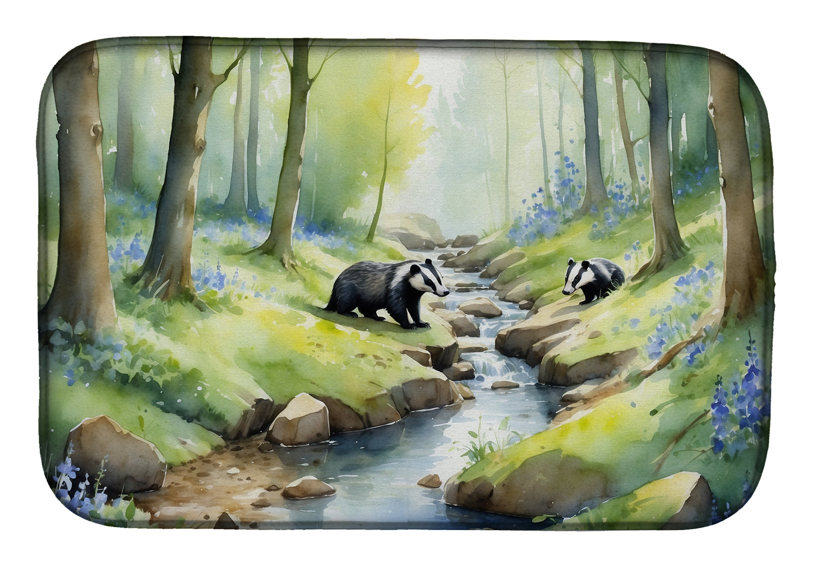 Caroline's Treasures Woodland Spring Badgers Dish Drying Mat