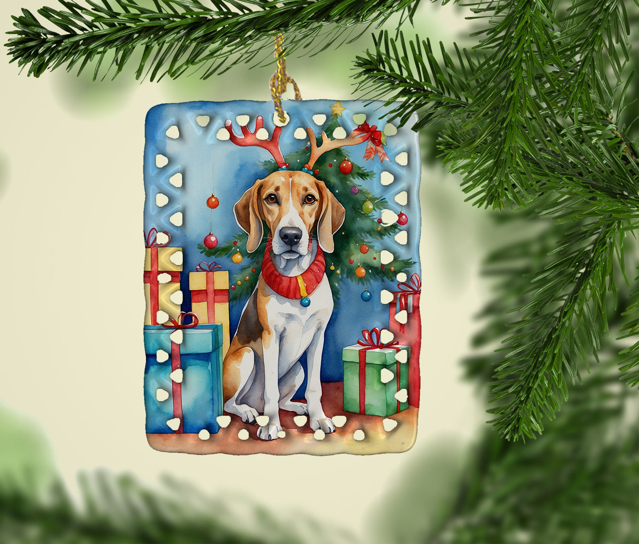 Caroline's Treasures American Foxhound Christmas Reindeer Porcelain Ornament