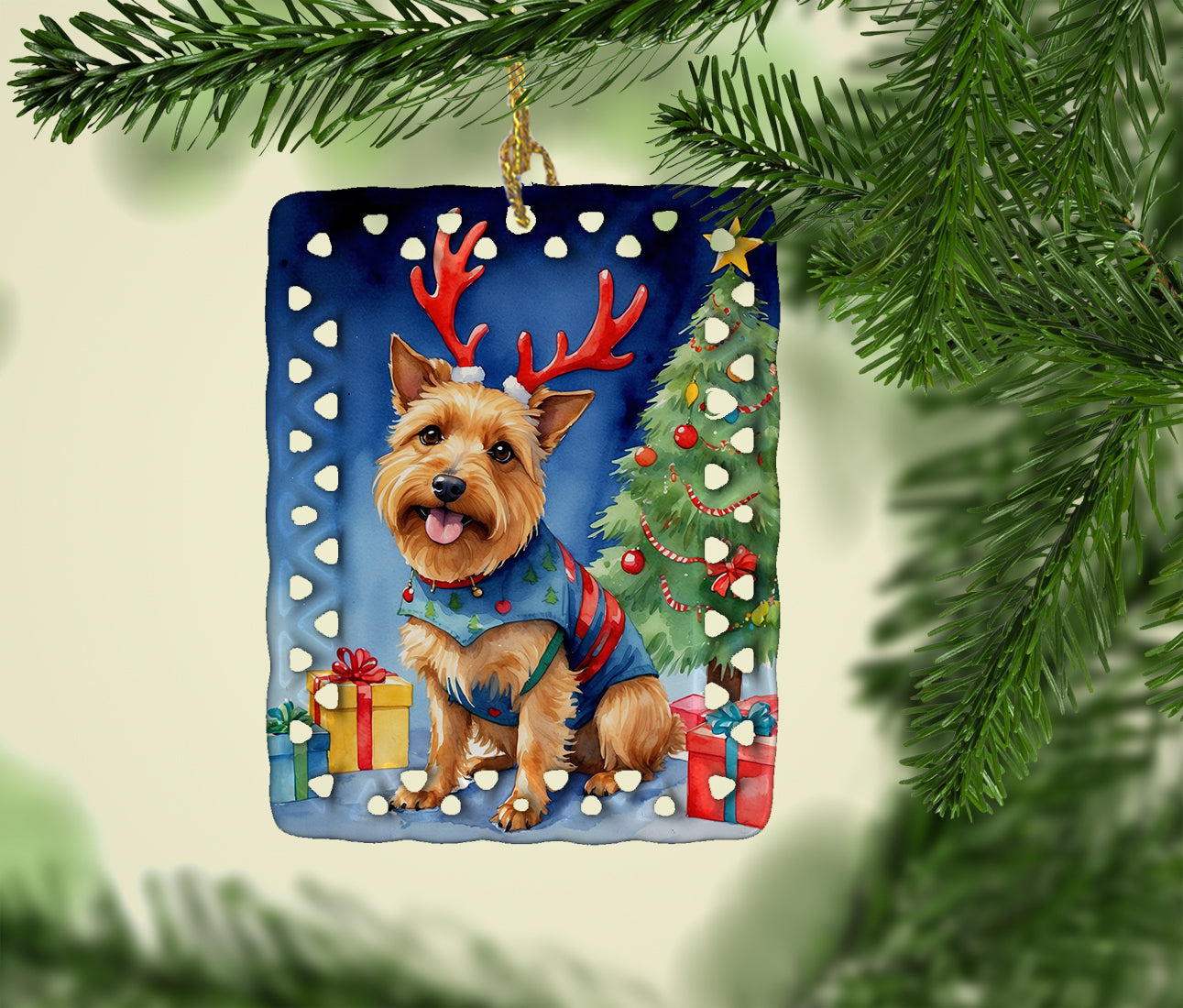 Caroline's Treasures Australian Terrier Christmas Reindeer Porcelain Ornament