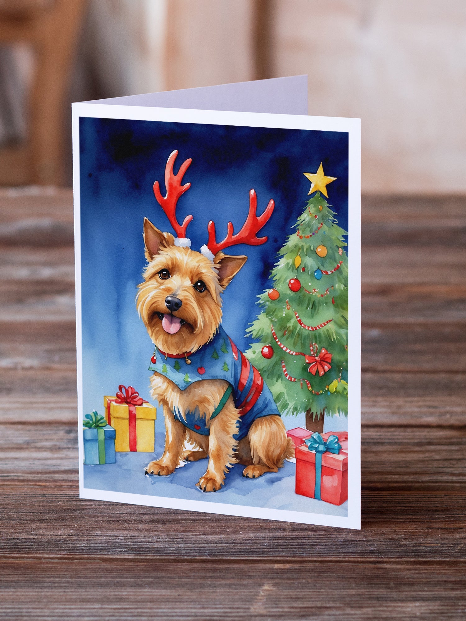 Caroline's Treasures Australian Terrier Christmas Reindeer Greeting Cards - Blank Note Cards – 8-Pack of Artist-Designed Cards with Envelopes
