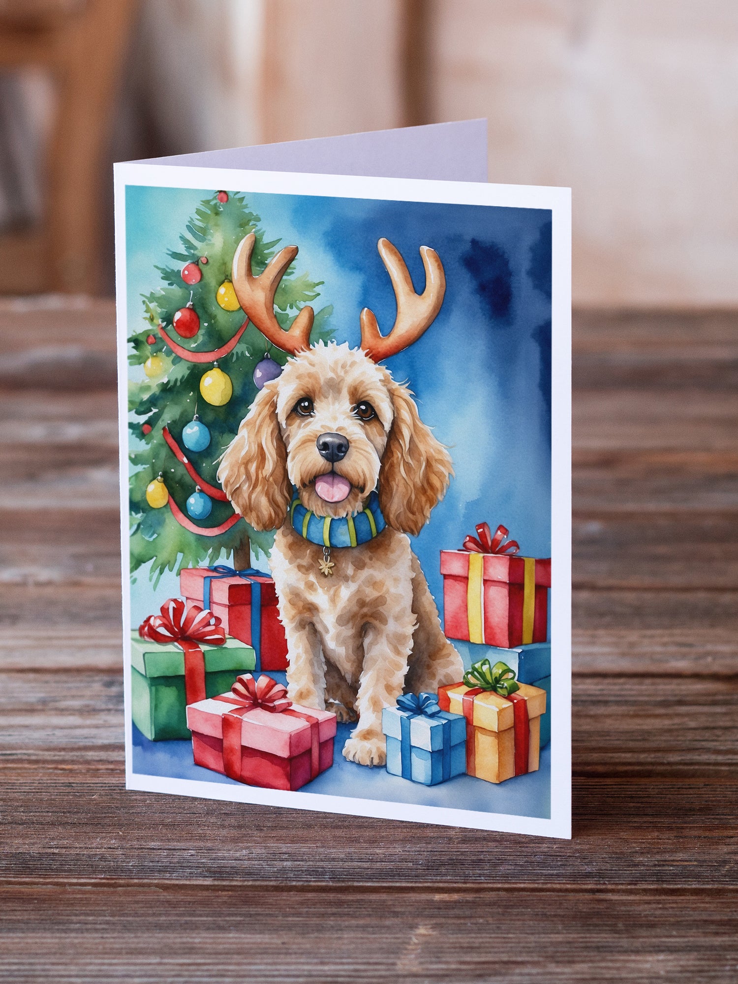Caroline's Treasures Cockapoo Christmas Reindeer Greeting Cards - Blank Note Cards – 8-Pack of Artist-Designed Cards with Envelopes