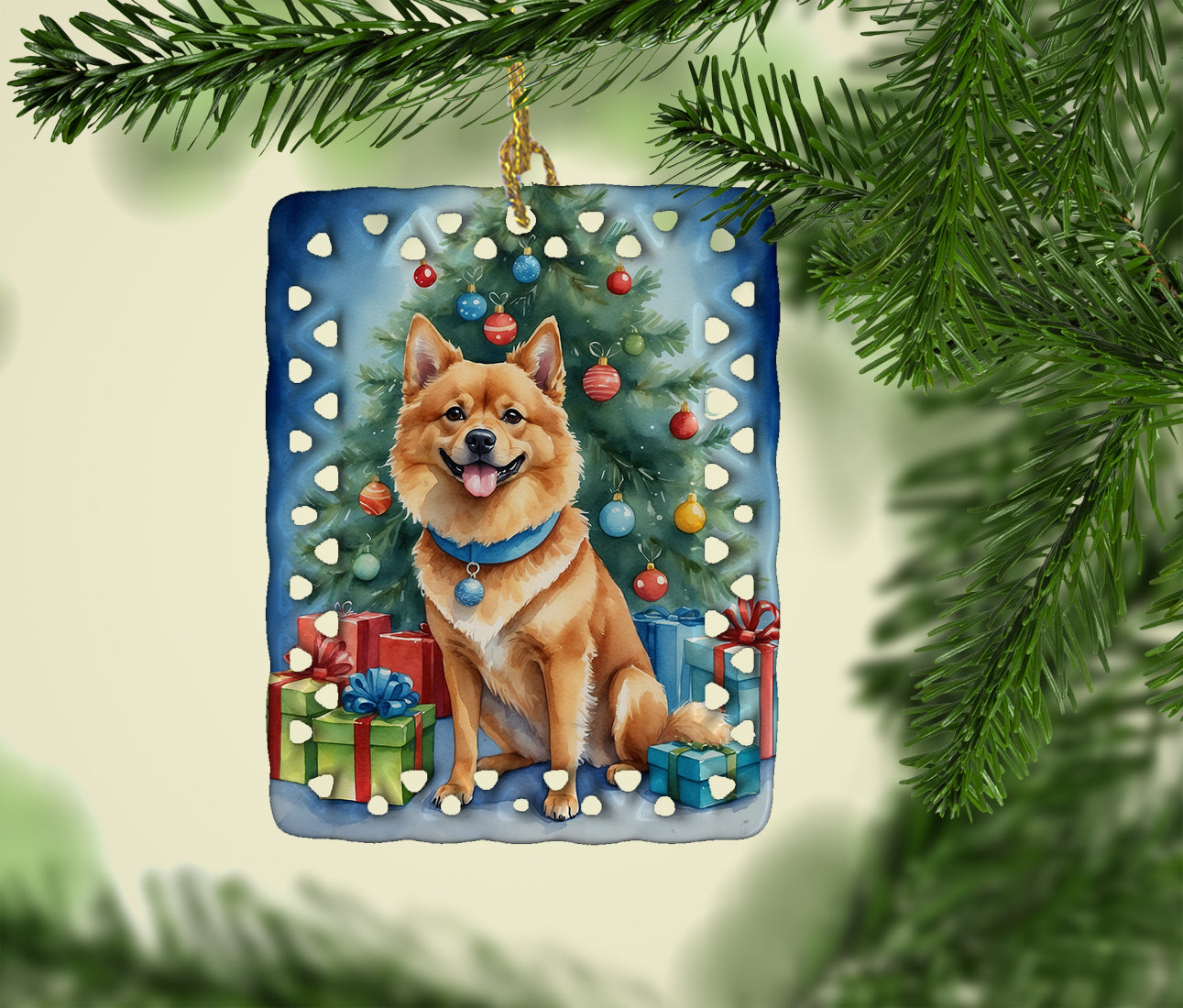 Caroline's Treasures Finnish Spitz Christmas Reindeer Porcelain Ornament
