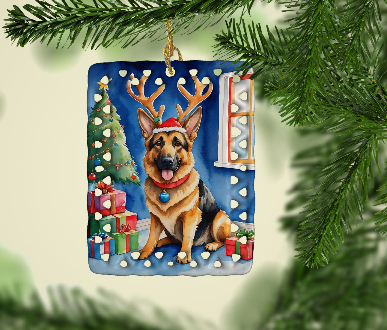 Caroline's Treasures German Shepherd Christmas Reindeer Porcelain Ornament