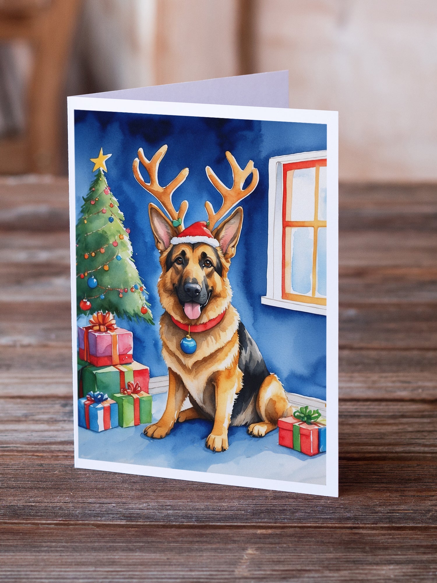 Caroline's Treasures German Shepherd Christmas Reindeer Greeting Cards - Blank Note Cards – 8-Pack of Artist-Designed Cards with Envelopes
