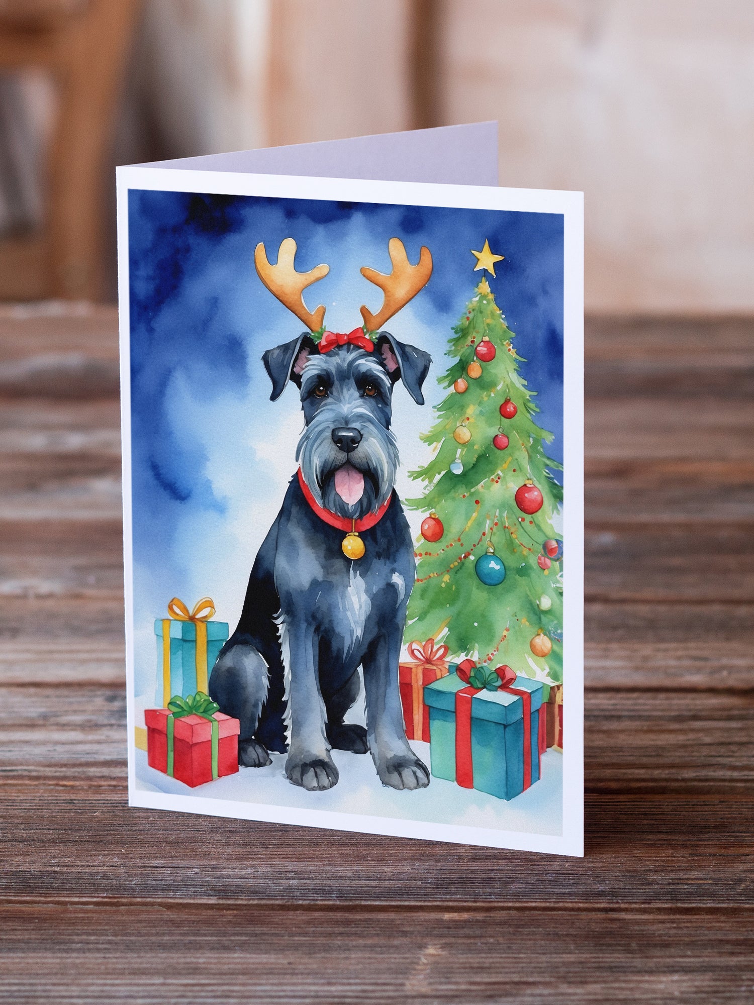 Caroline's Treasures Giant Schnauzer Pointer Christmas Reindeer Greeting Cards - Blank Note Cards – 8-Pack of Artist-Designed Cards with Envelopes