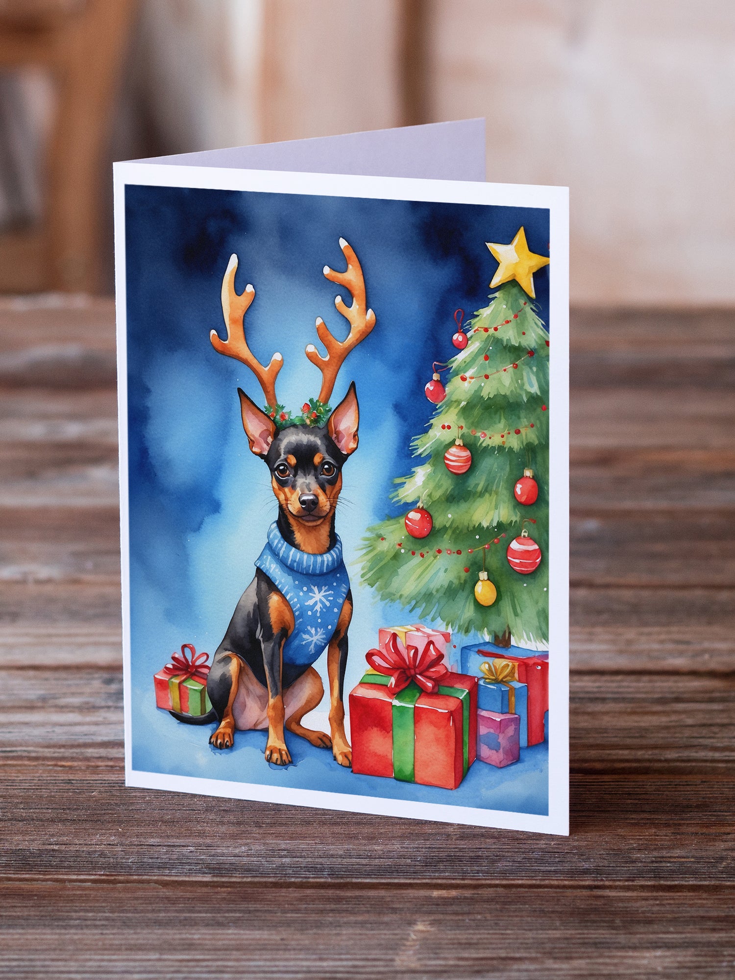 Caroline's Treasures Miniature Pinscher Christmas Reindeer Greeting Cards - Blank Note Cards – 8-Pack of Artist-Designed Cards with Envelopes