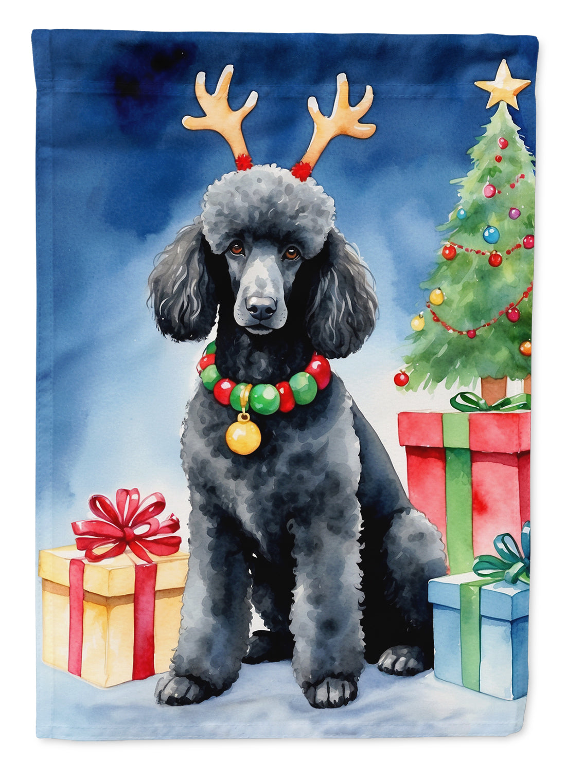 Caroline's Treasures Black Standard Poodle Christmas Reindeer House Flag