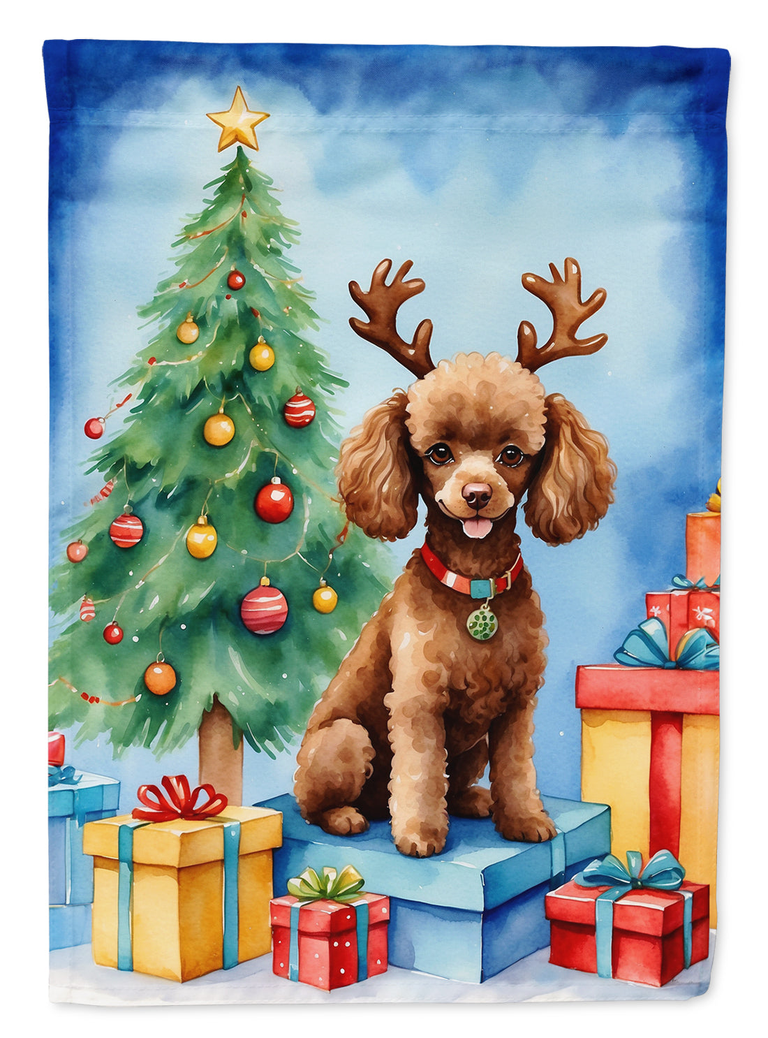 Caroline's Treasures Chocolate Toy Poodle Christmas Reindeer House Flag