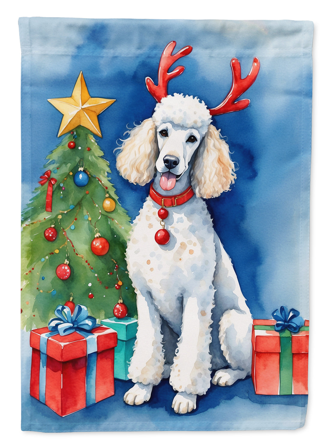 Caroline's Treasures White Standard Poodle Christmas Reindeer House Flag
