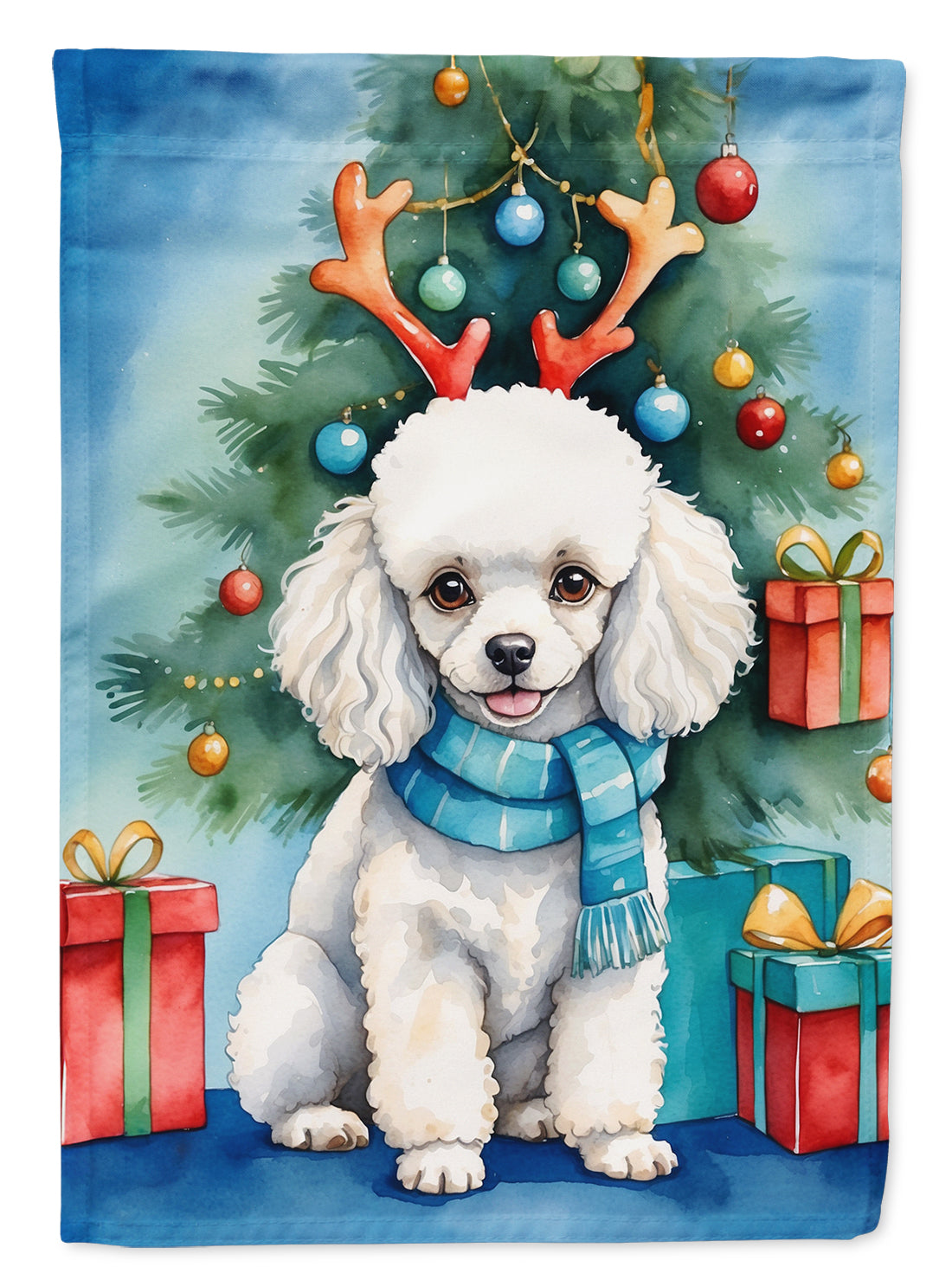 Caroline's Treasures White Toy Poodle Christmas Reindeer House Flag