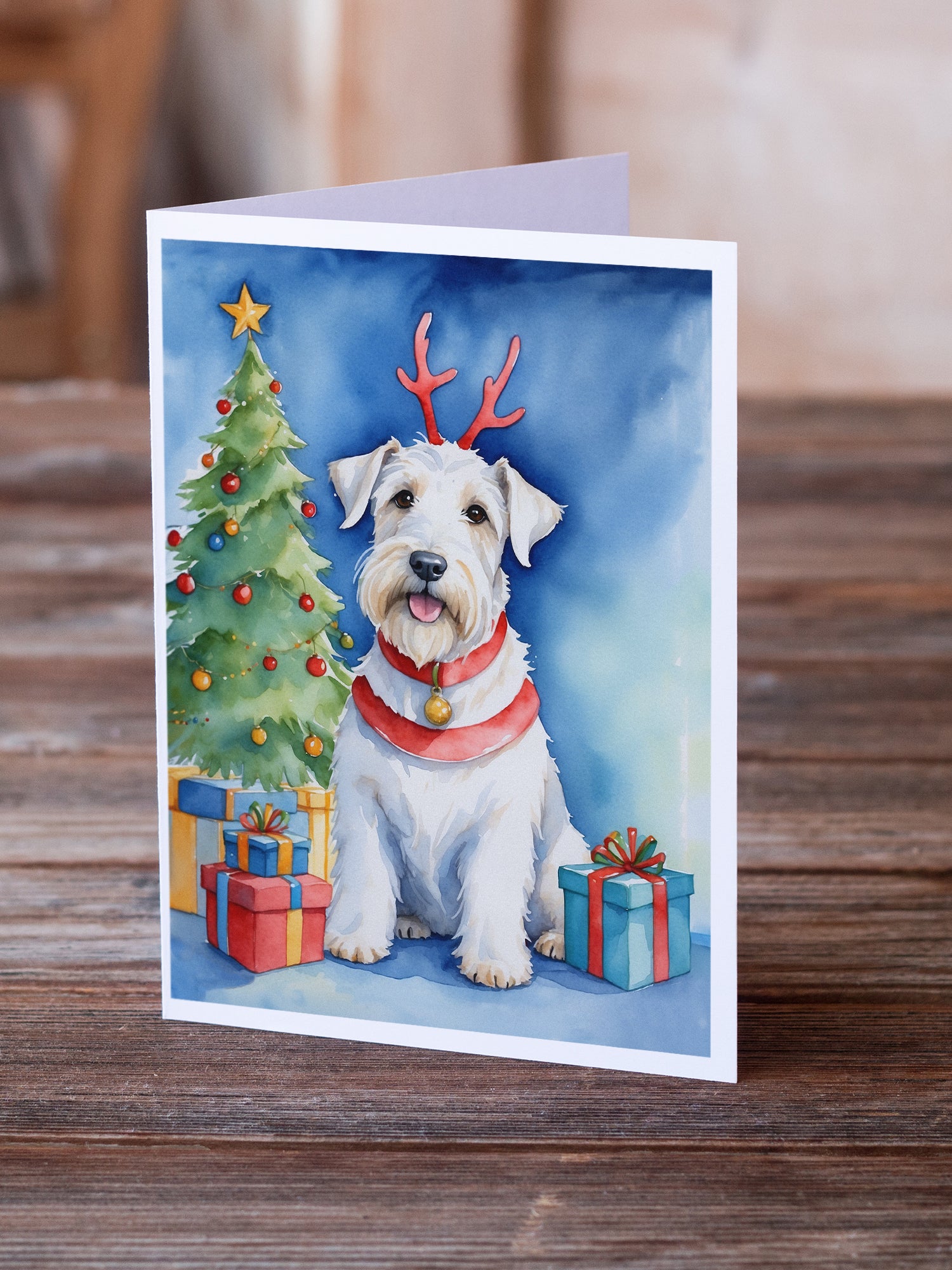 Caroline's Treasures Sealyham Terrier Christmas Reindeer Greeting Cards - Blank Note Cards – 8-Pack of Artist-Designed Cards with Envelopes