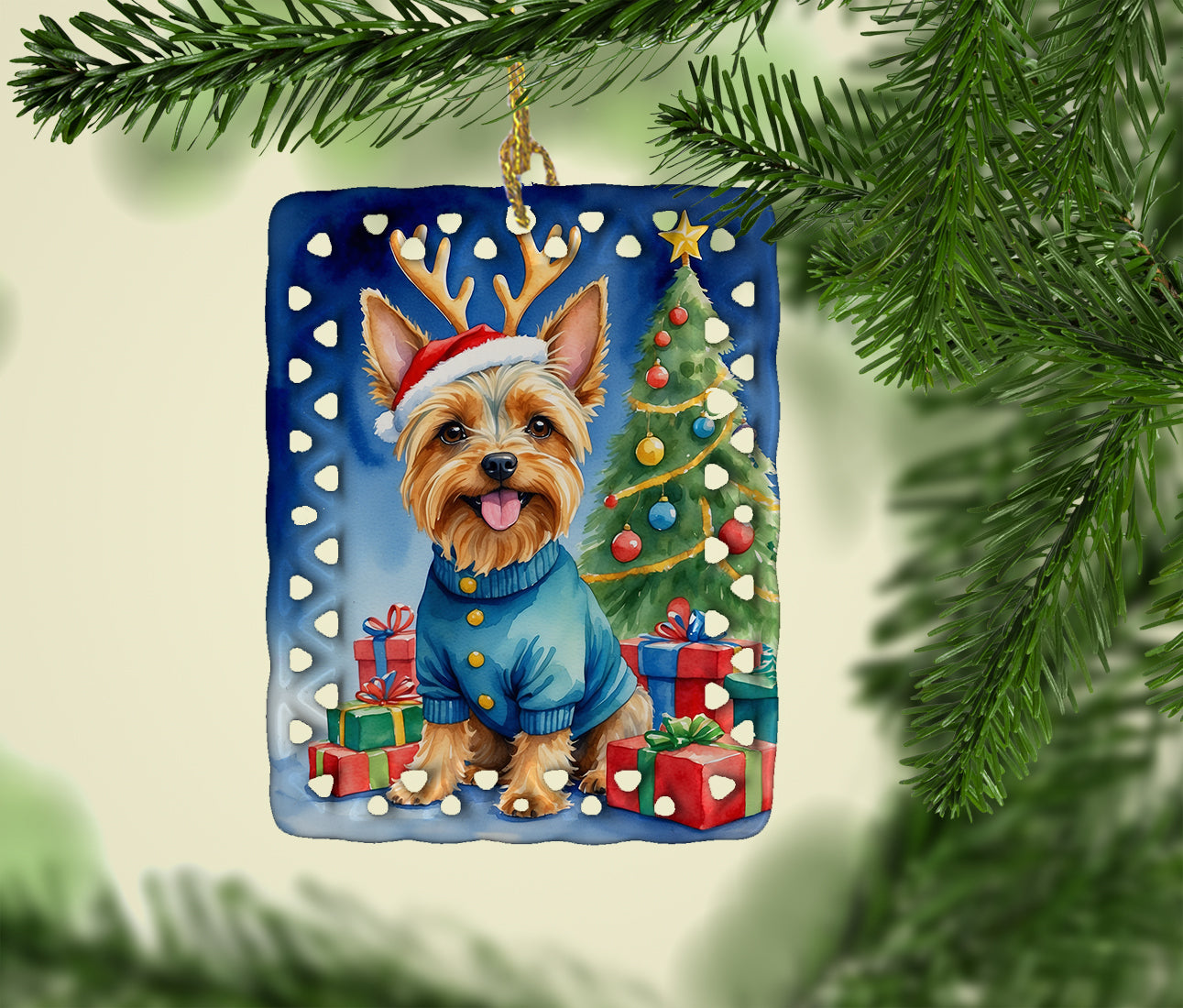 Caroline's Treasures Silky Terrier Christmas Reindeer Porcelain Ornament