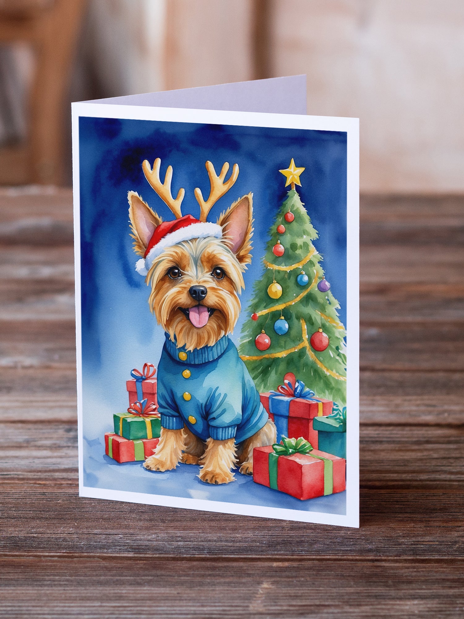 Caroline's Treasures Silky Terrier Christmas Reindeer Greeting Cards - Blank Note Cards – 8-Pack of Artist-Designed Cards with Envelopes