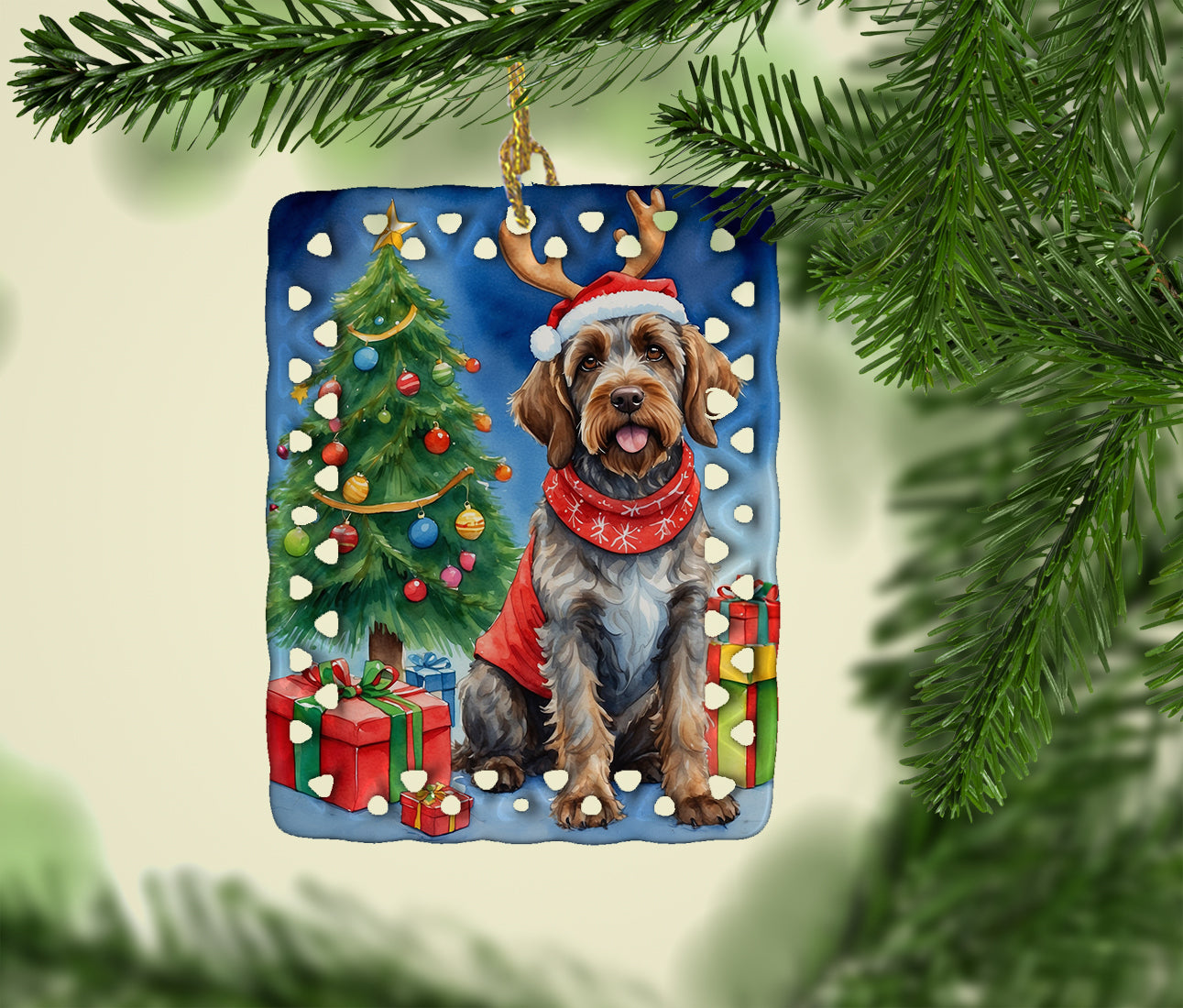 Caroline's Treasures Wirehaired Pointing Griffon Christmas Reindeer Porcelain Ornament