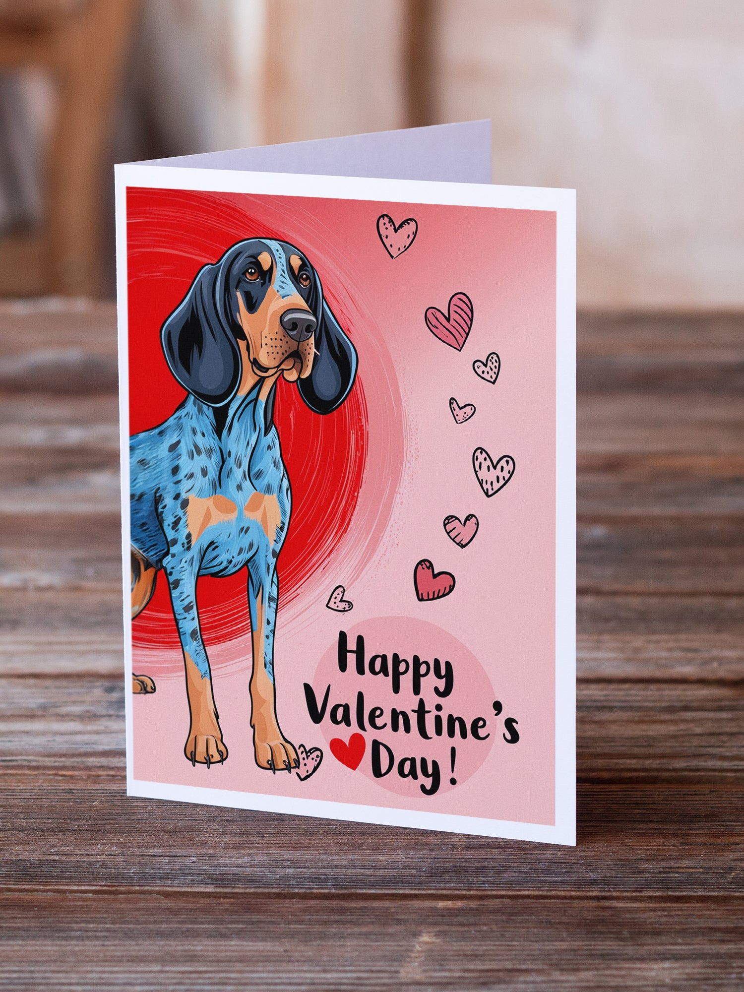 Caroline's Treasures Bluetick Coonhound Happy Valentine's Day Greeting Cards - Blank Note Cards – 8-Pack of Artist-Designed Cards with Envelopes