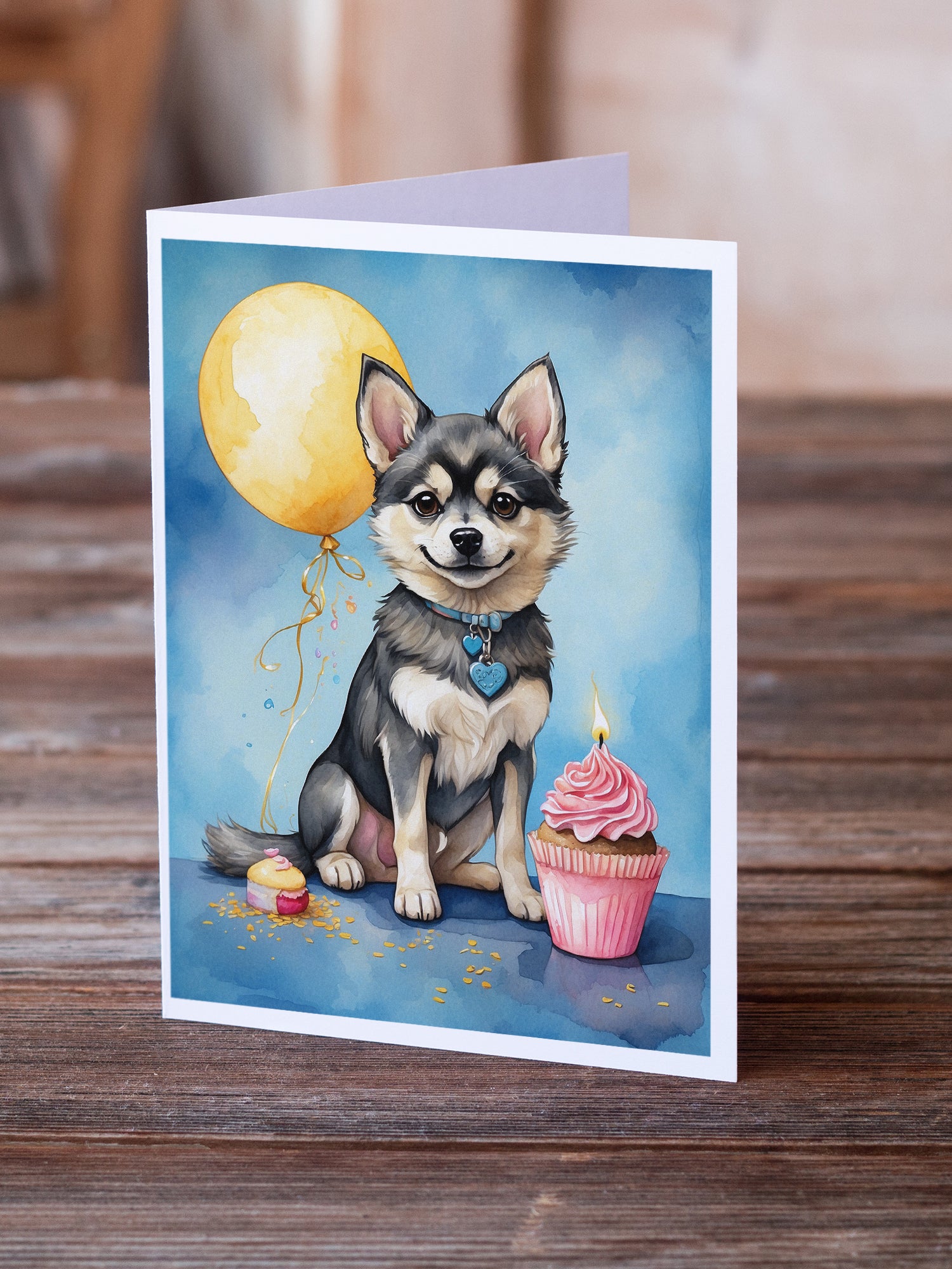 Caroline's Treasures Alaskan Klee Kai Happy Birthday Greeting Cards - Blank Note Cards – 8-Pack of Artist-Designed Cards with Envelopes