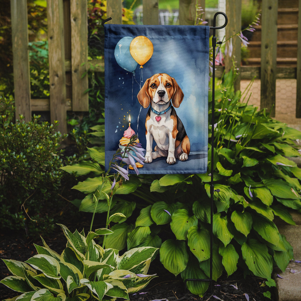 Caroline's Treasures Beagle Happy Birthday Garden Flag – Dog Birthday Cupcake Yard Decor with Balloons