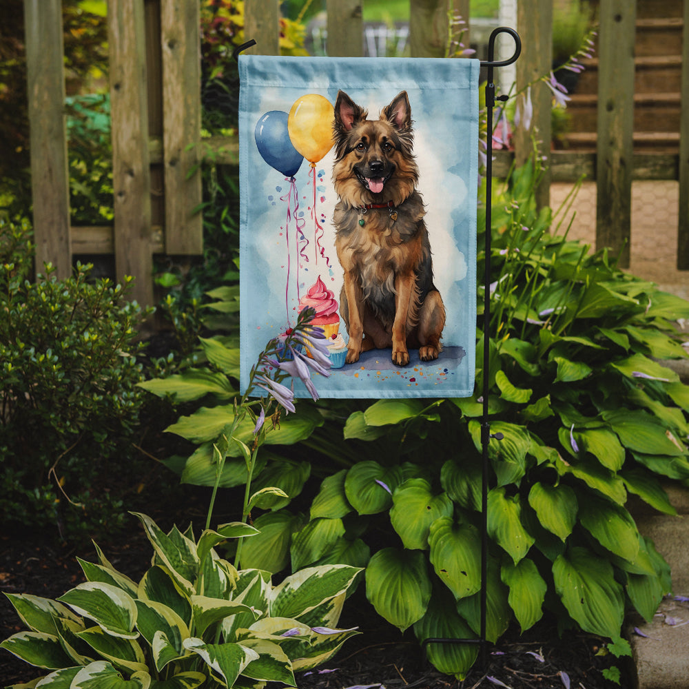 Caroline's Treasures Belgian Tervuren Happy Birthday Garden Flag –Dog Birthday Cupcake Yard Decor with Balloons