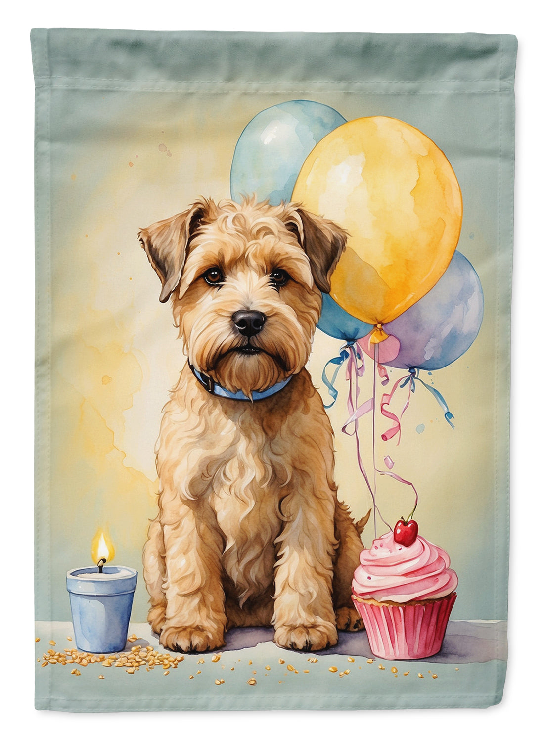 Caroline's Treasures Wheaten Terrier Happy Birthday Garden Flag –Dog Birthday Cupcake Yard Decor with Balloons