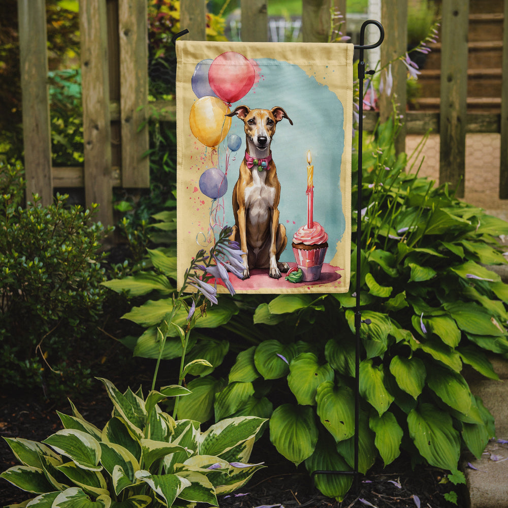 Caroline's Treasures Whippet Happy Birthday Garden Flag –Dog Birthday Cupcake Yard Decor with Balloons