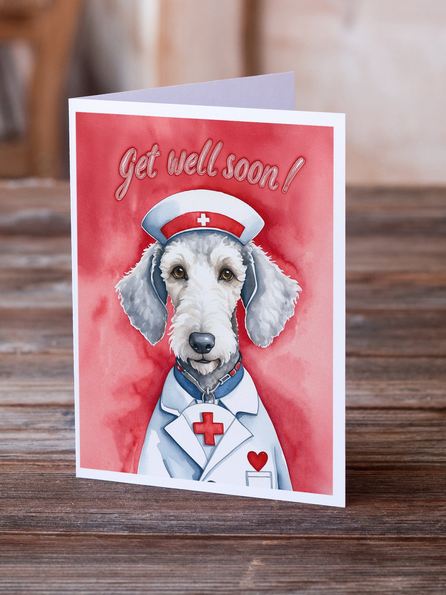 Caroline's Treasures Bedlington Terrier Get Well Soon Greeting Cards - Blank Note Cards – 8-Pack of Artist-Designed Cards with Envelopes