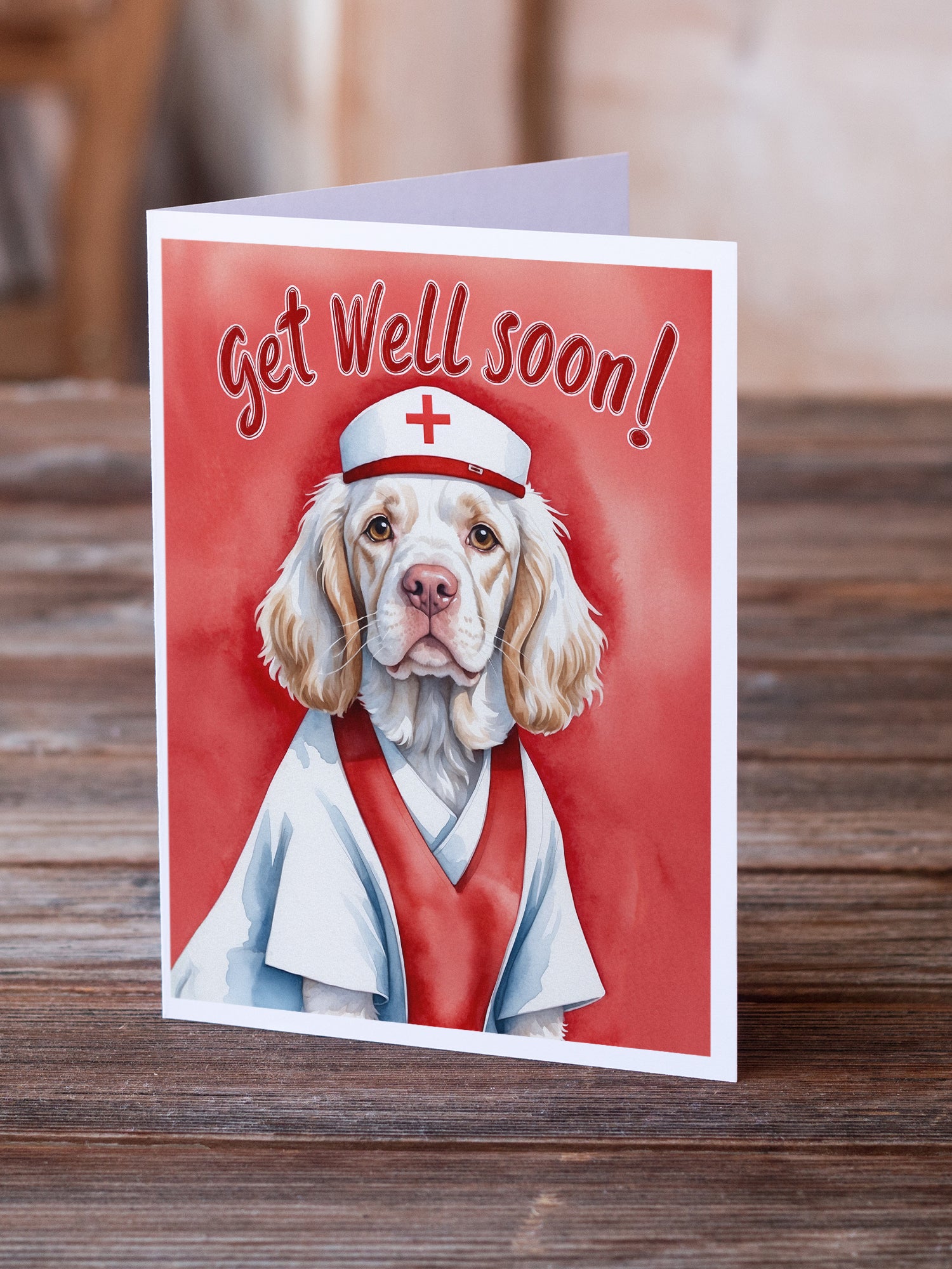 Caroline's Treasures Clumber Spaniel Get Well Soon Greeting Cards - Blank Note Cards – 8-Pack of Artist-Designed Cards with Envelopes