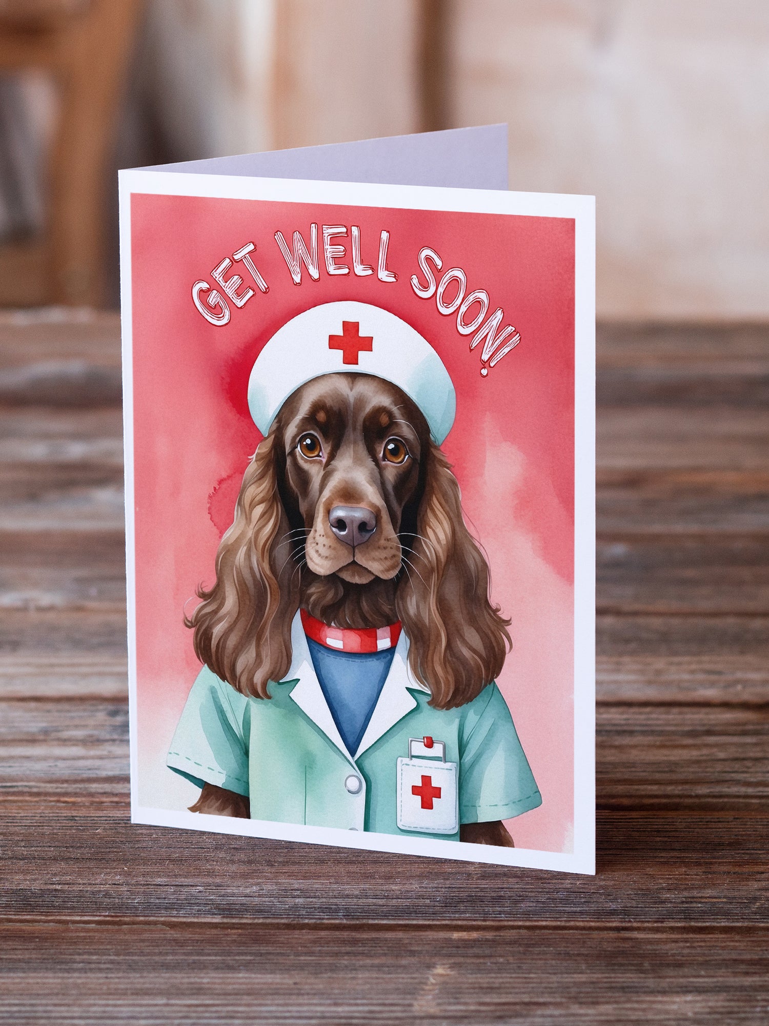 Caroline's Treasures Field Spaniel Get Well Soon Greeting Cards - Blank Note Cards – 8-Pack of Artist-Designed Cards with Envelopes