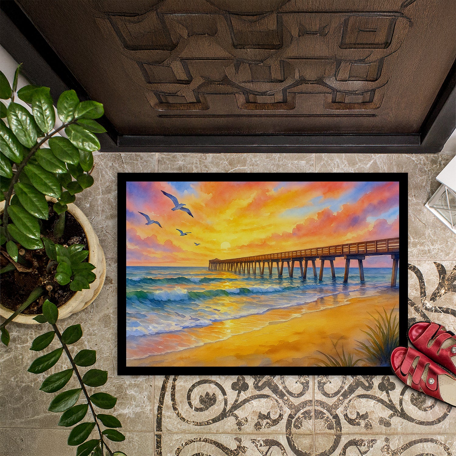 Caroline's Treasures Beach Pier at Sunrise Doormat