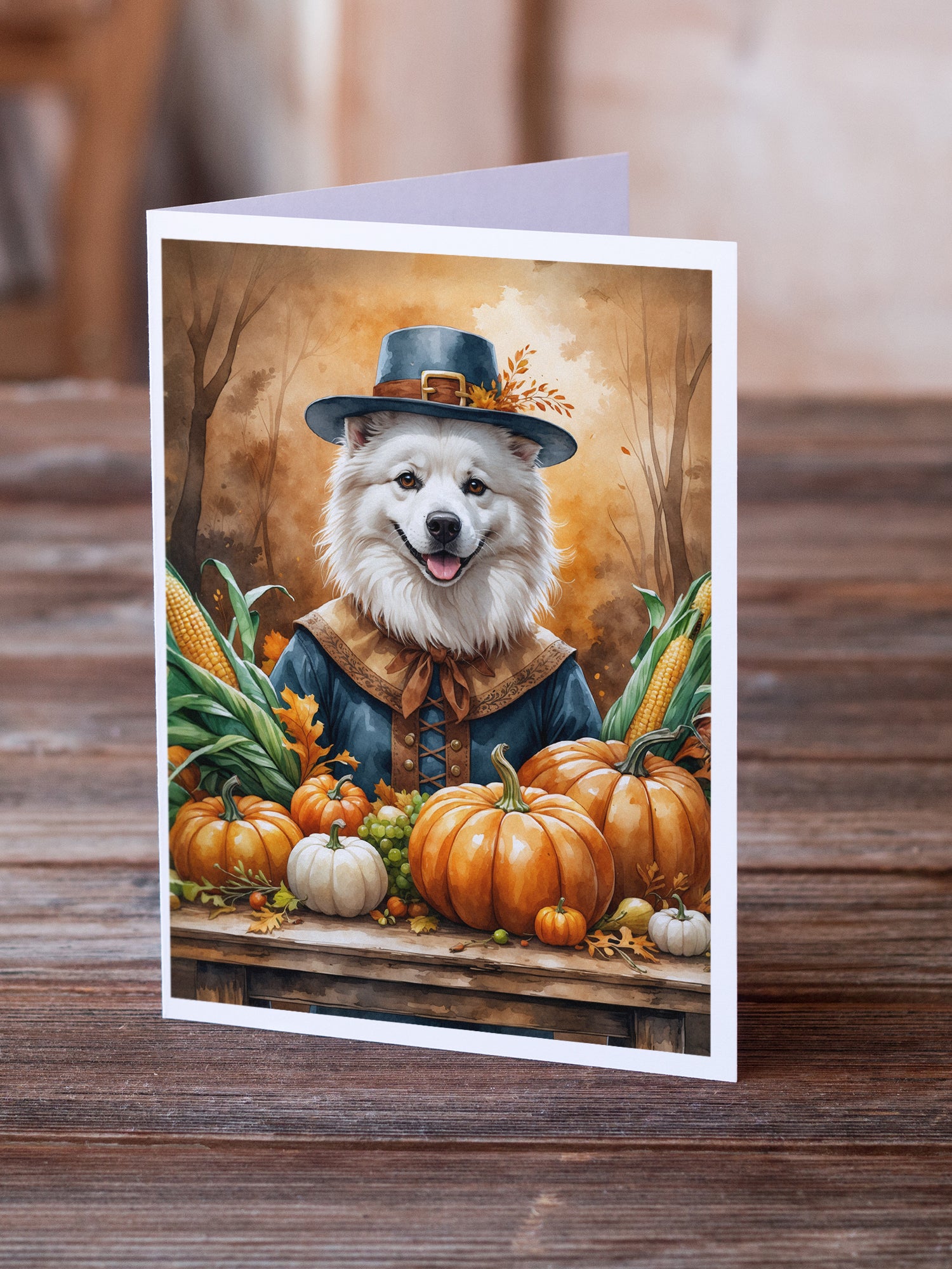 Caroline's Treasures American Eskimo Thanksgiving Greeting Cards Pack of 8