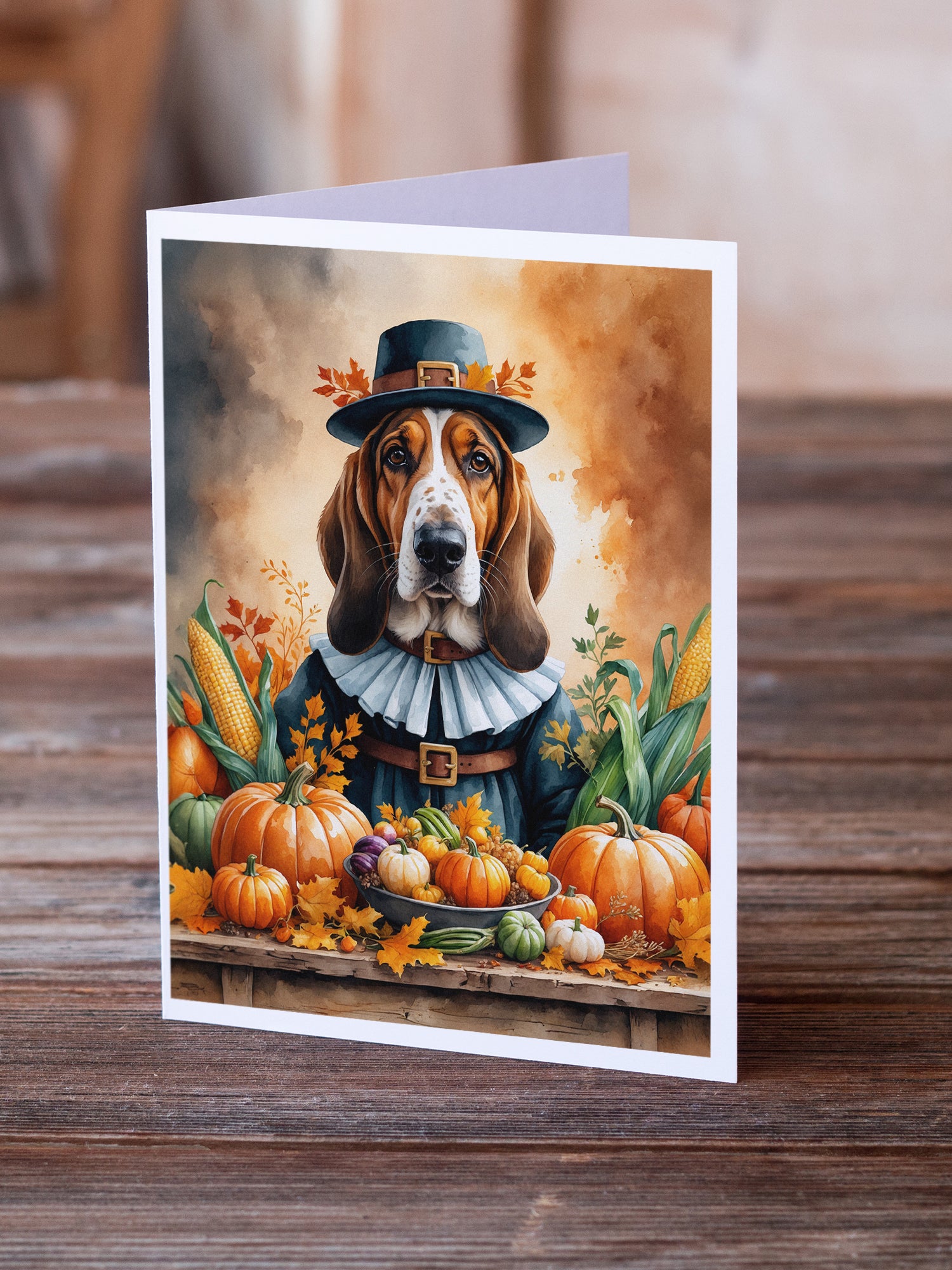 Caroline's Treasures Basset Hound Thanksgiving Greeting Cards Pack of 8