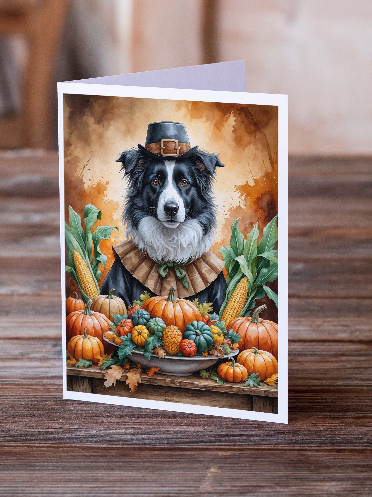 Caroline's Treasures Border Collie Thanksgiving Greeting Cards Pack of 8