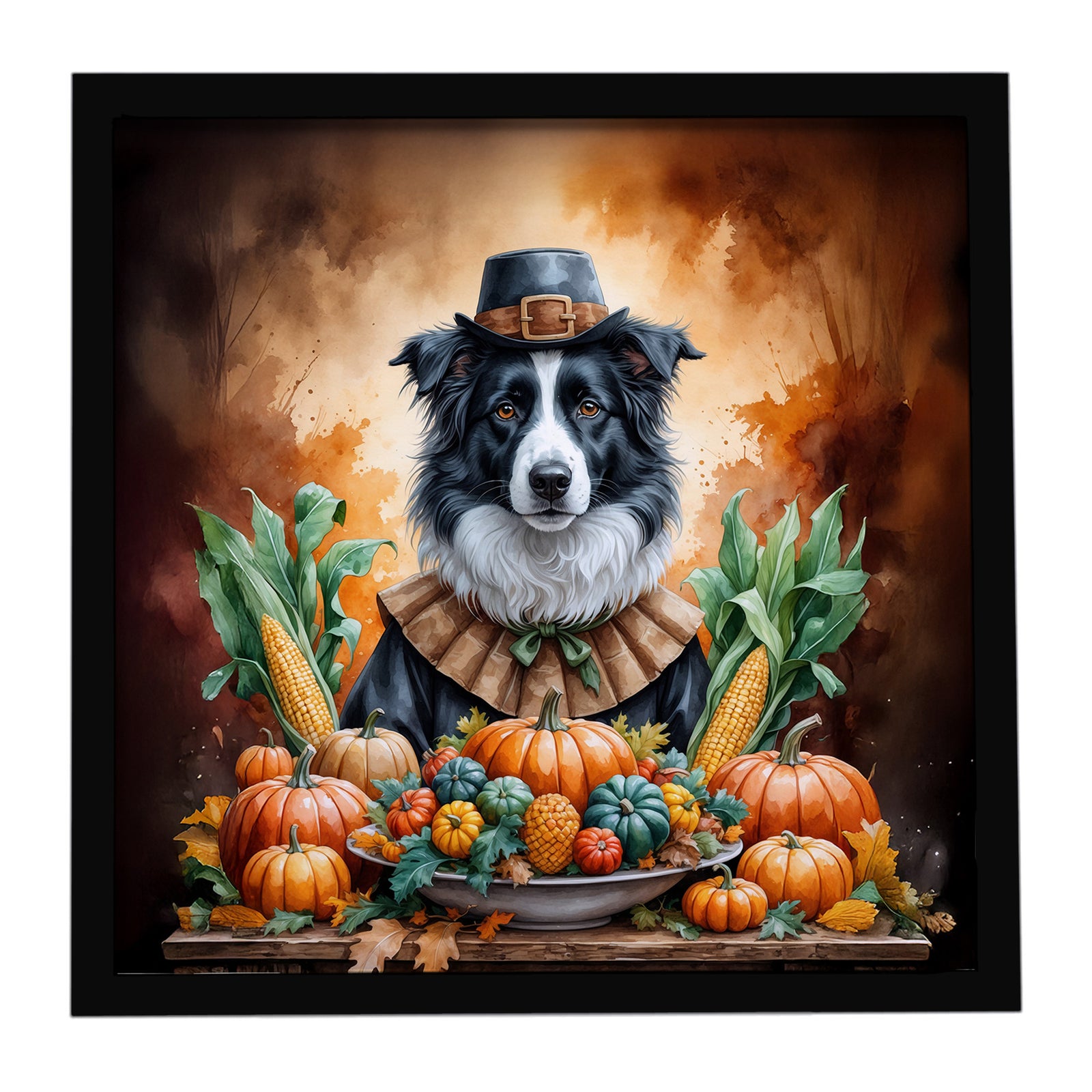 Caroline's Treasures Border Collie Thanksgiving Framed Metal Print