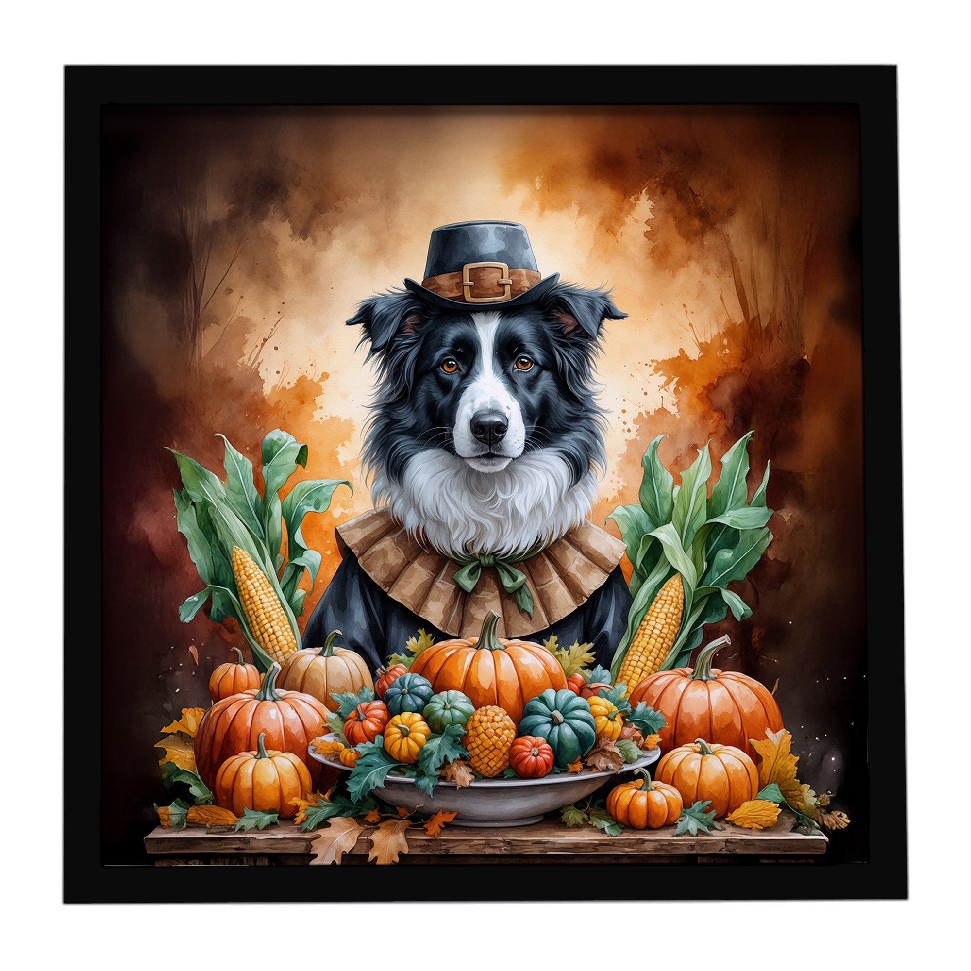 Caroline's Treasures Border Collie Thanksgiving Framed Metal Print
