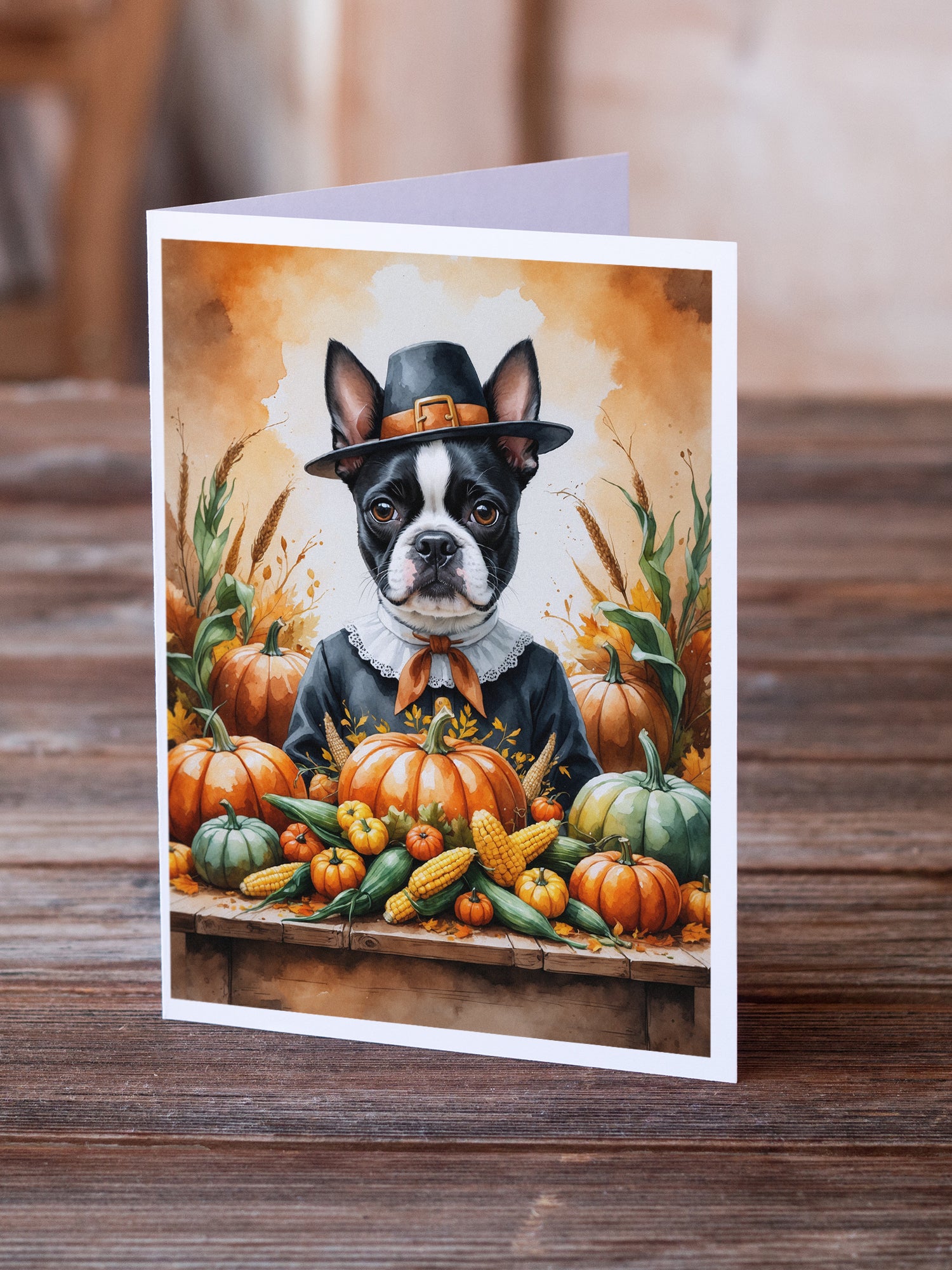 Caroline's Treasures Boston Terrier Thanksgiving Greeting Cards Pack of 8