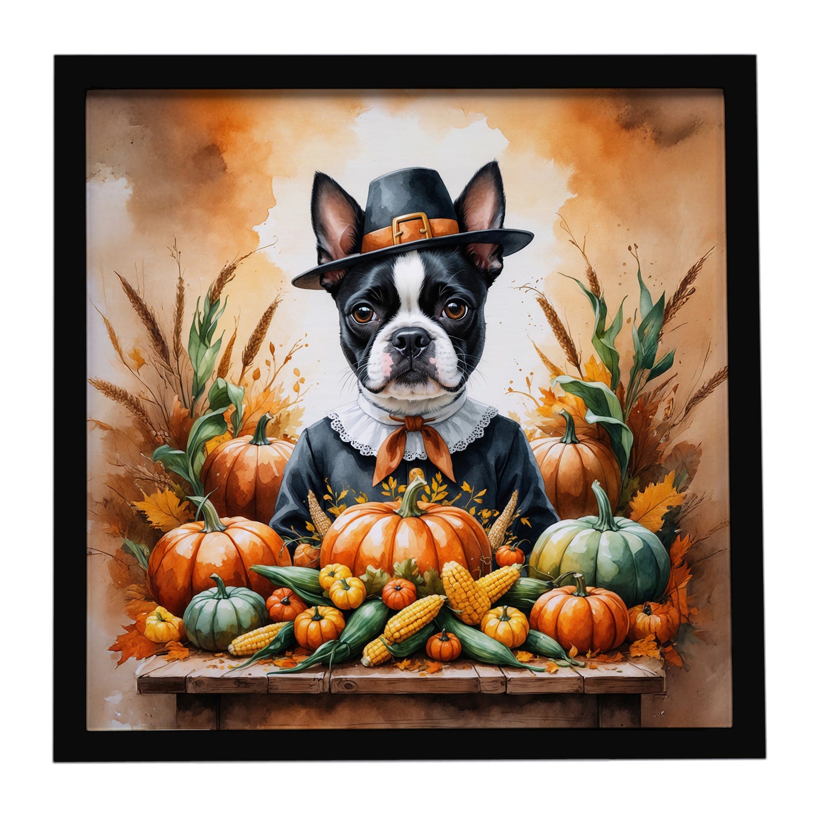 Caroline's Treasures Boston Terrier Thanksgiving Framed Metal Print