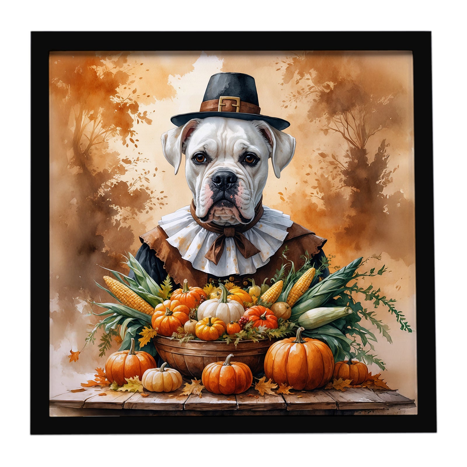 Caroline's Treasures White Boxer Thanksgiving Framed Metal Print