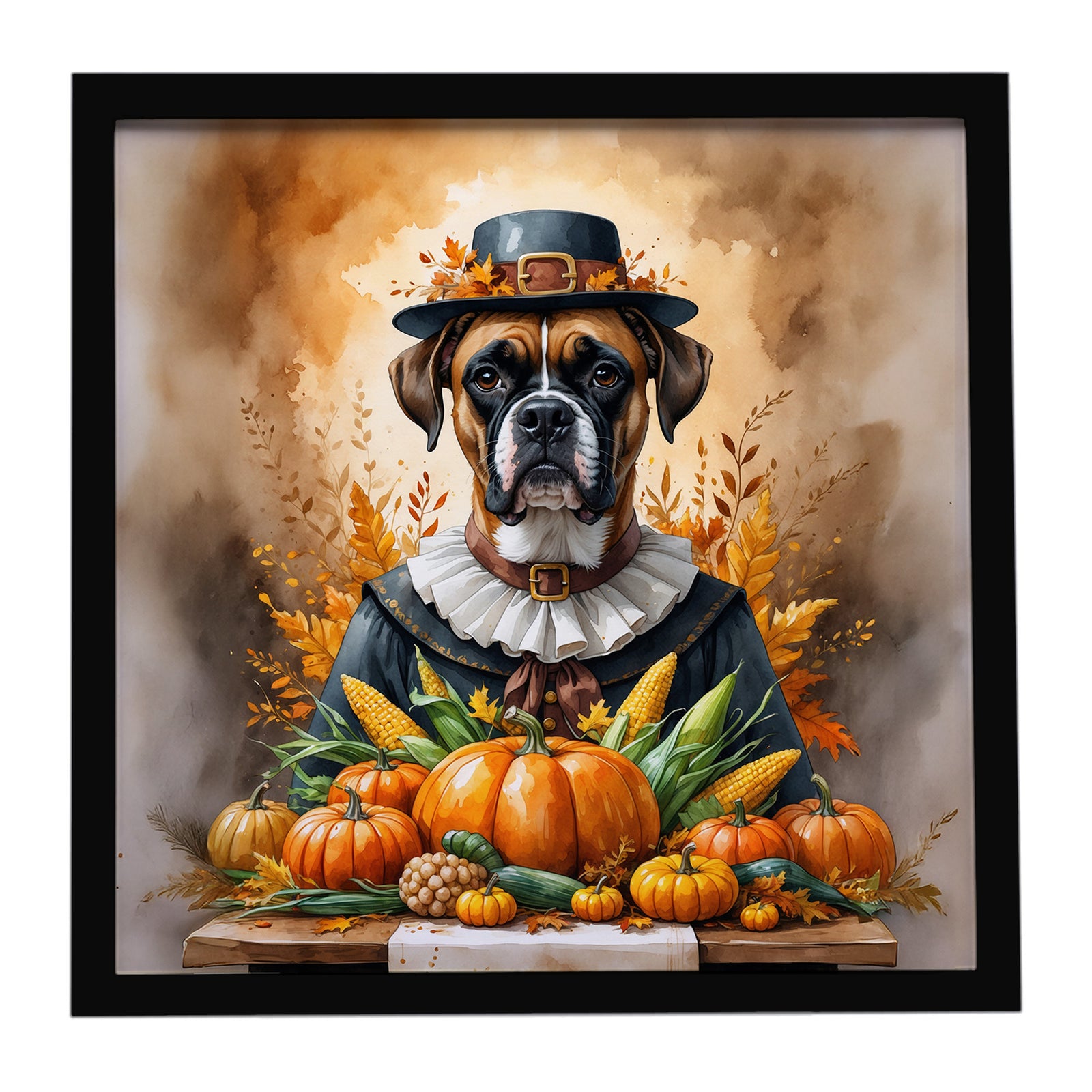 Caroline's Treasures Boxer Thanksgiving Framed Metal Print