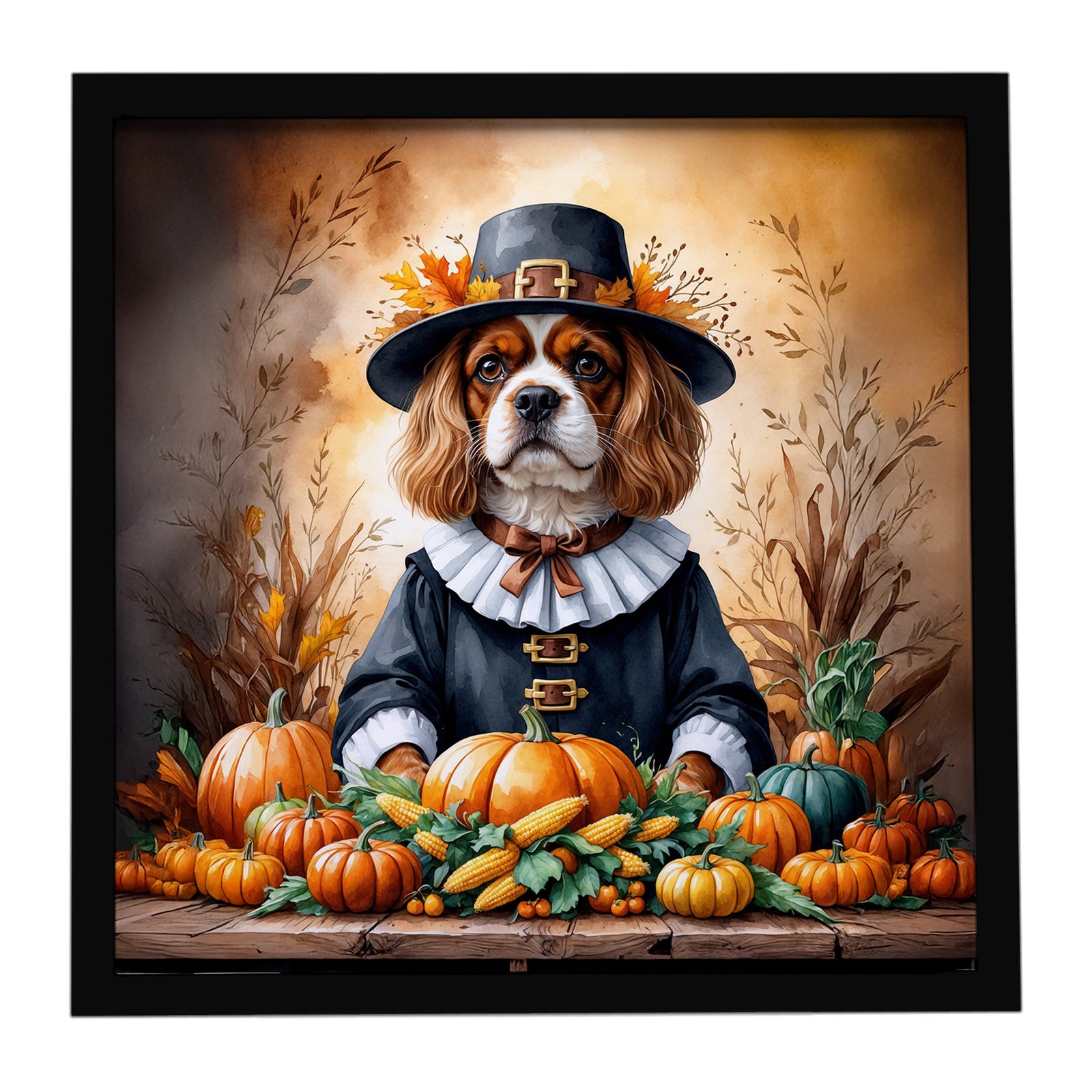Caroline's Treasures Cavalier Spaniel Thanksgiving Framed Metal Print