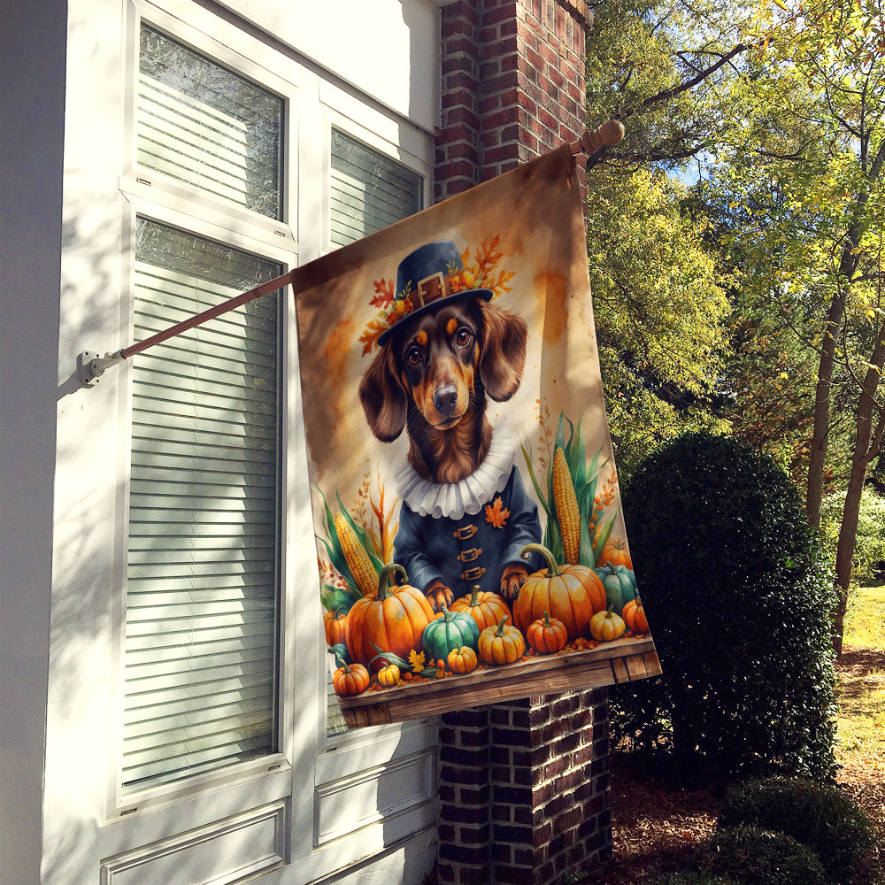 Caroline's Treasures Chocolate Dachshund Thanksgiving House Flag