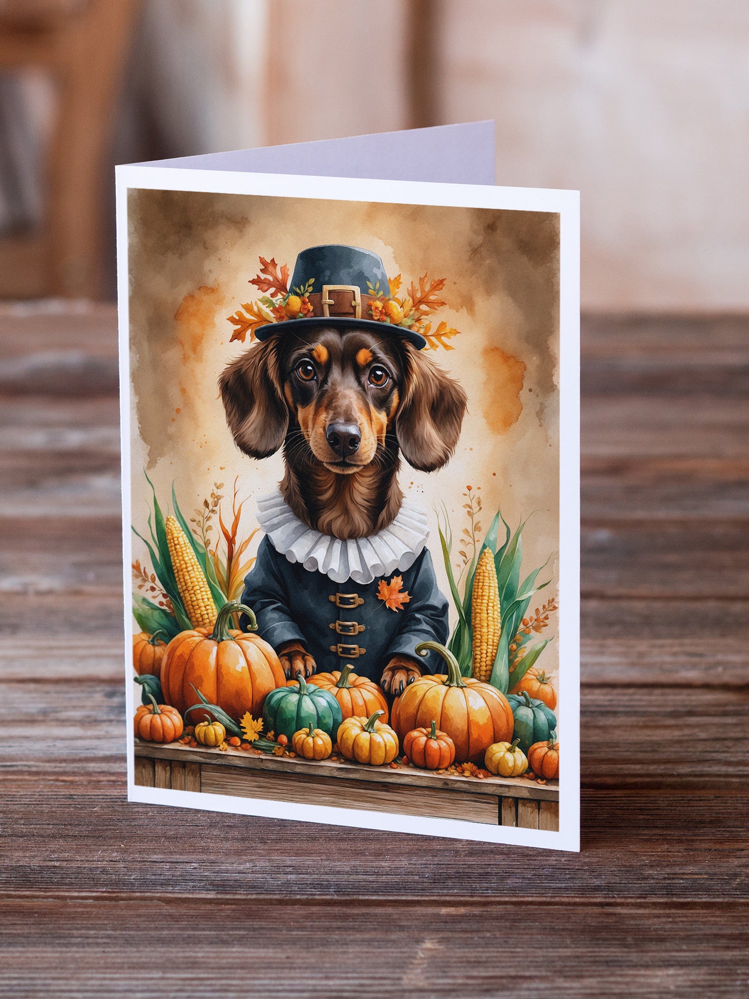 Caroline's Treasures Chocolate Dachshund Thanksgiving Greeting Cards Pack of 8