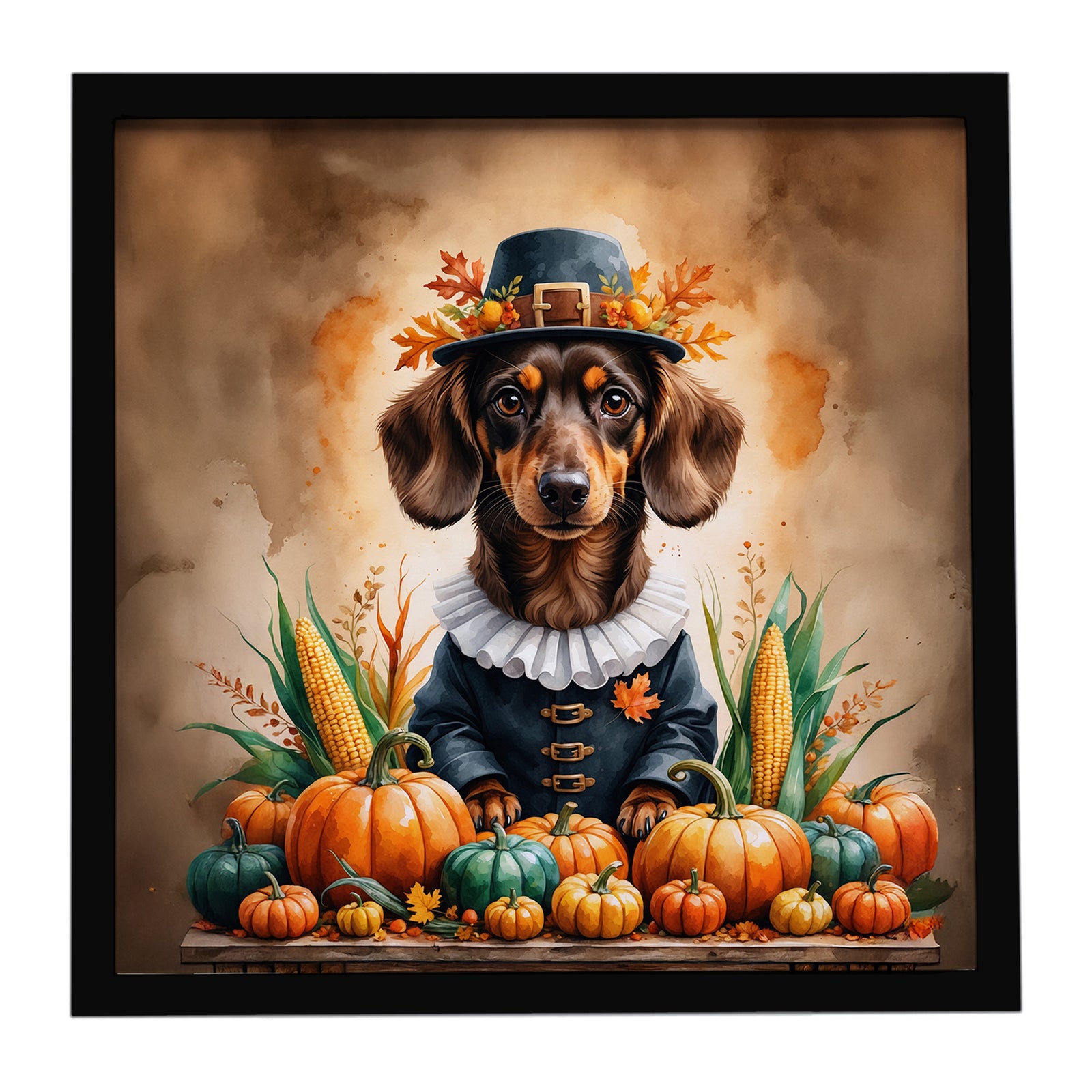 Caroline's Treasures Chocolate Dachshund Thanksgiving Framed Metal Print