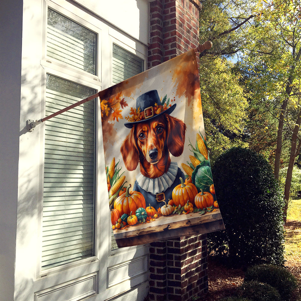Caroline's Treasures Red Brown Dachshund Thanksgiving House Flag