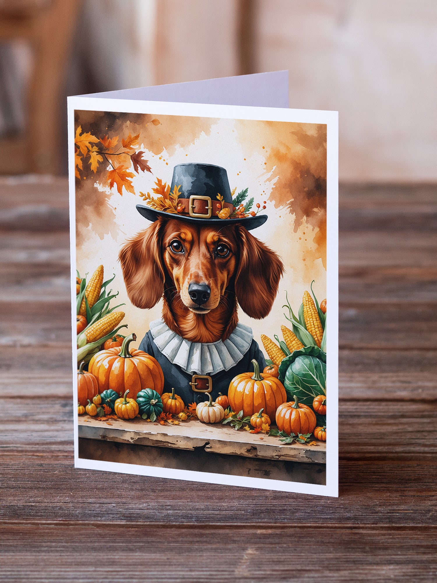 Caroline's Treasures Red Brown Dachshund Thanksgiving Greeting Cards Pack of 8