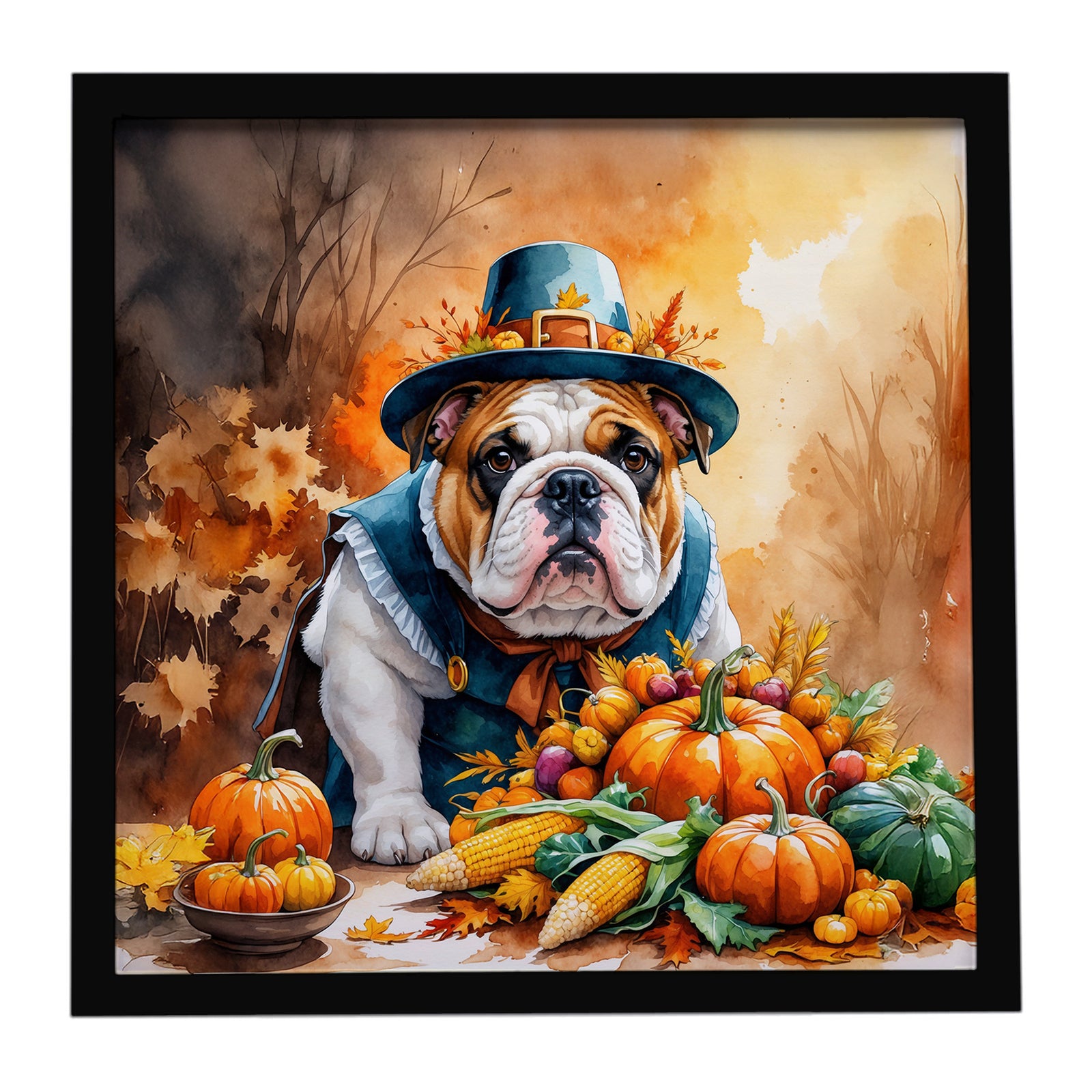 Caroline's Treasures English Bulldog Thanksgiving Framed Metal Print