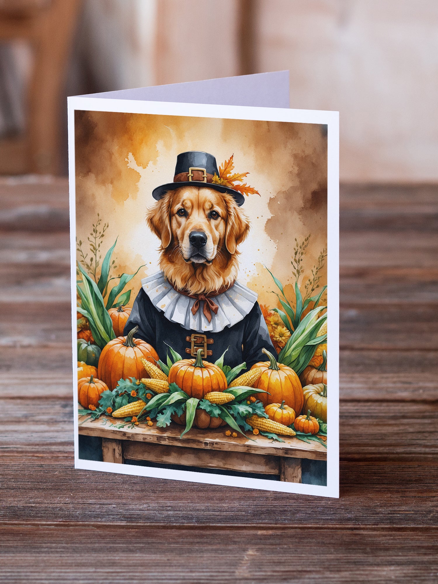 Caroline's Treasures Golden Retriever Thanksgiving Greeting Cards Pack of 8