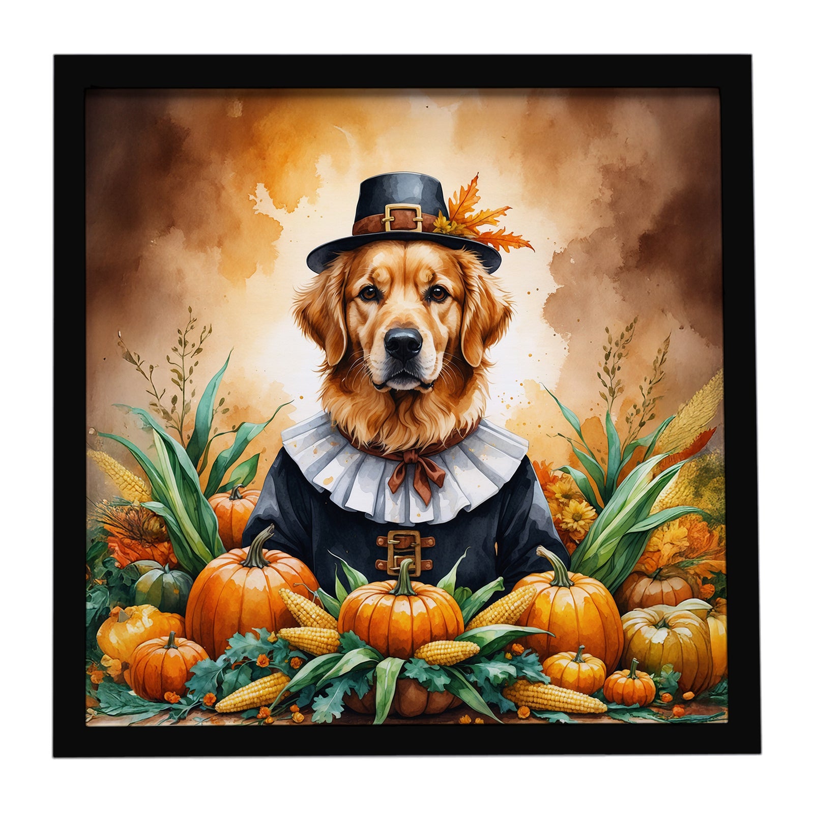 Caroline's Treasures Golden Retriever Thanksgiving Framed Metal Print