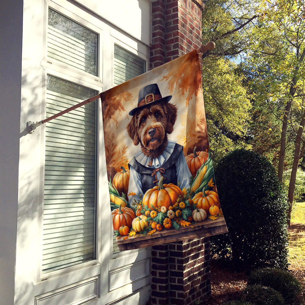 Caroline's Treasures Chocolate Labradoodle Thanksgiving House Flag