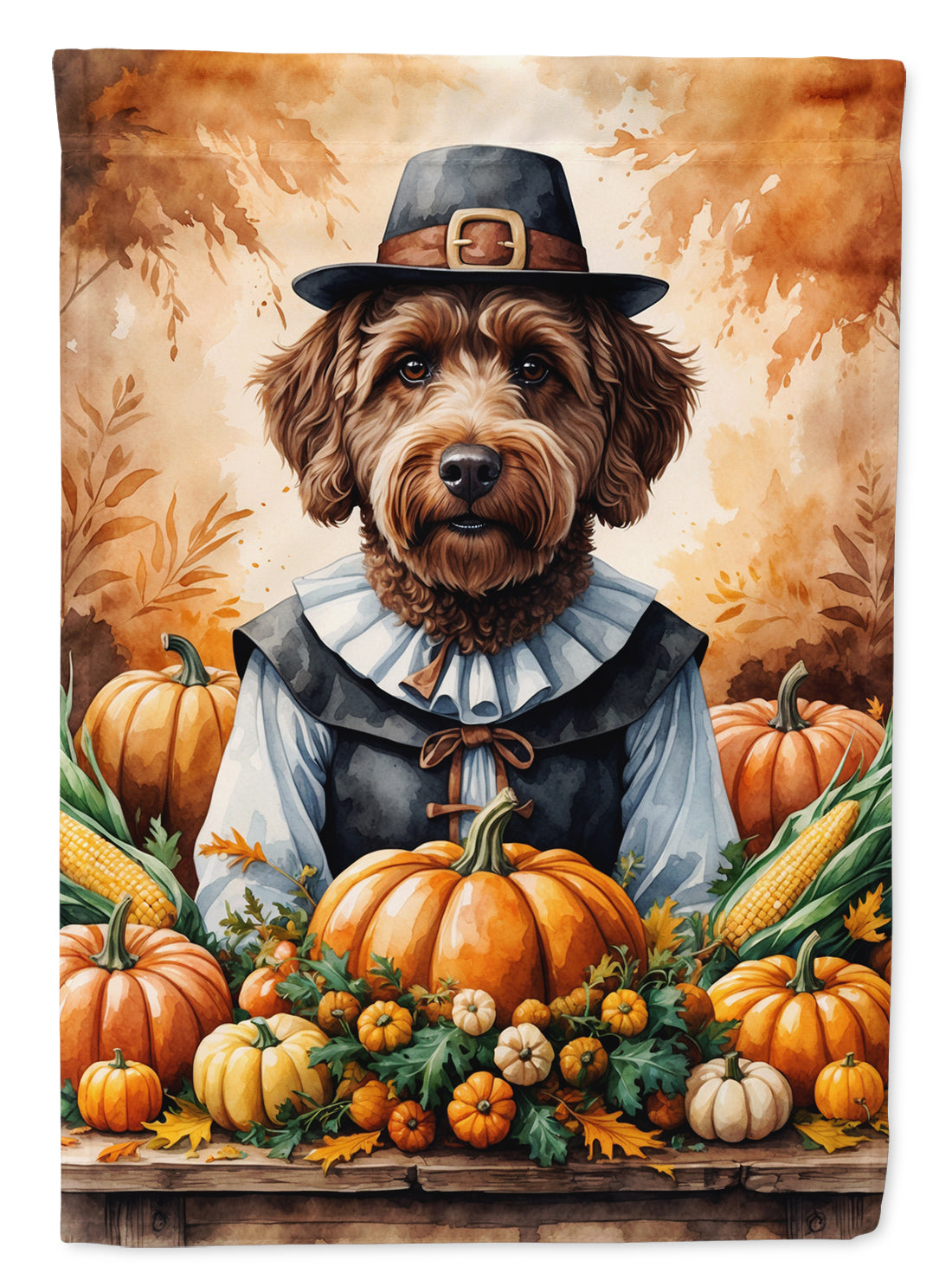 Caroline's Treasures Chocolate Labradoodle Thanksgiving Garden Flag
