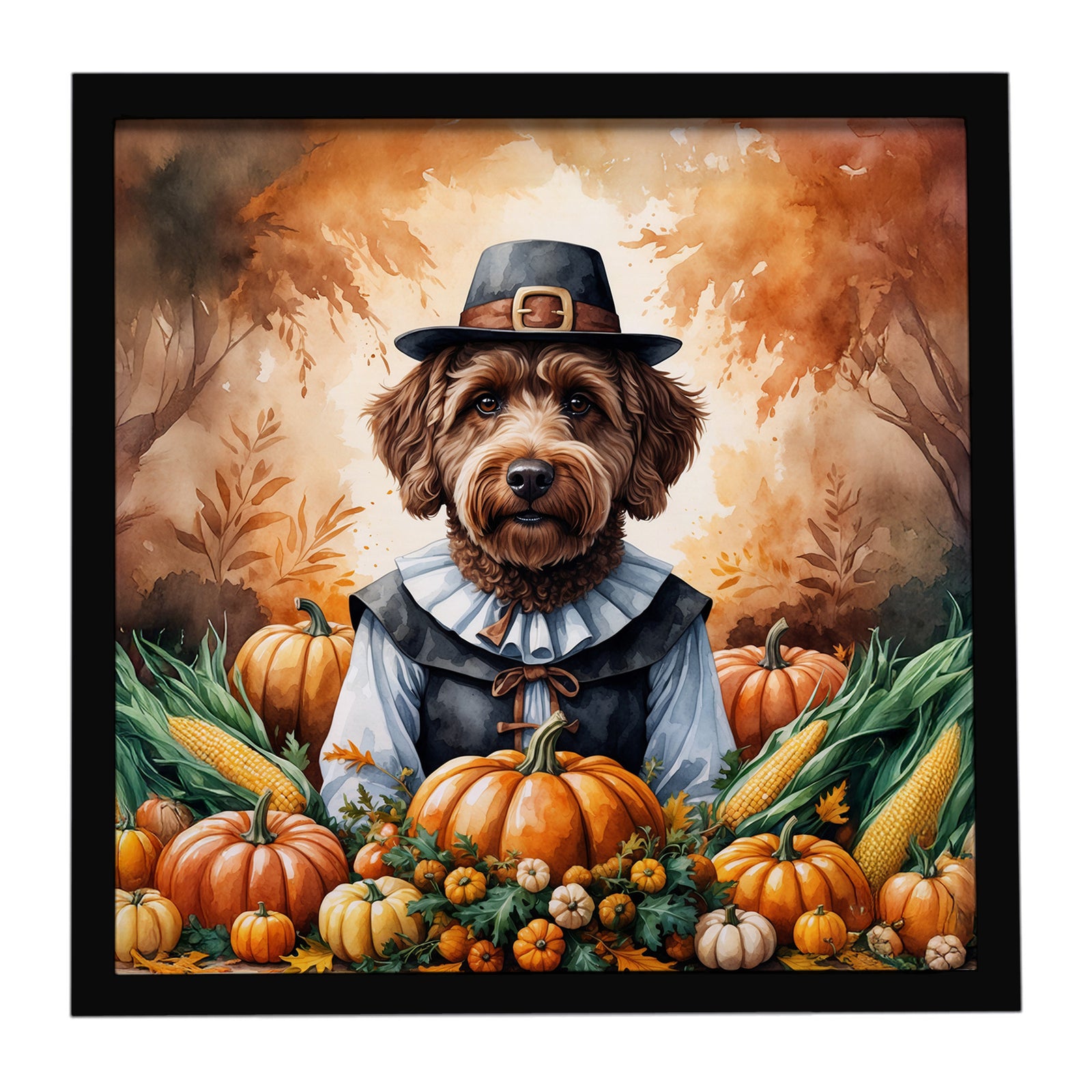 Caroline's Treasures Chocolate Labradoodle Thanksgiving Framed Metal Print